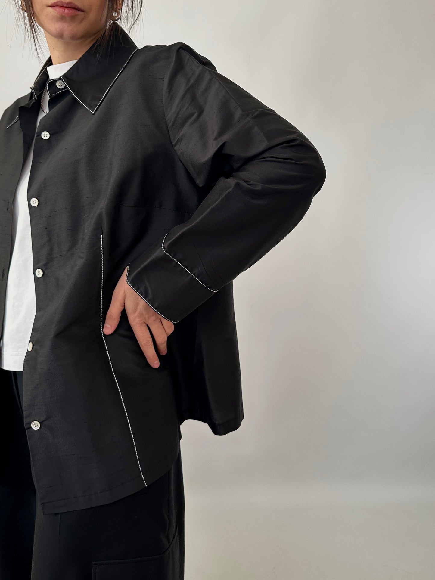 Contrast stitch silk shirt