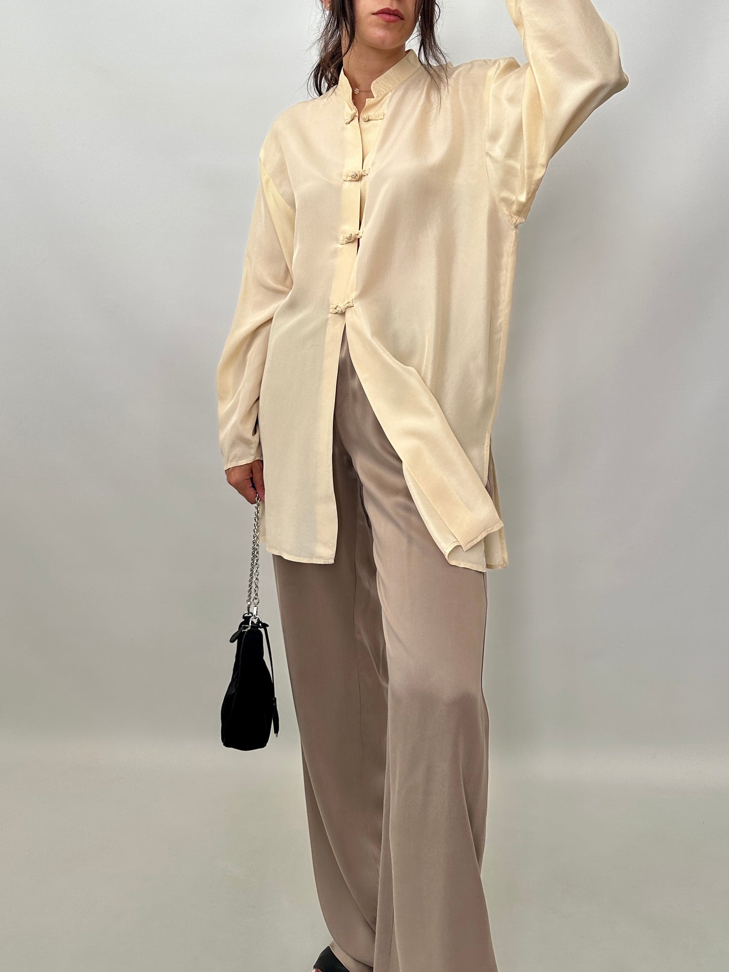 Pure silk mandarin collar shirt