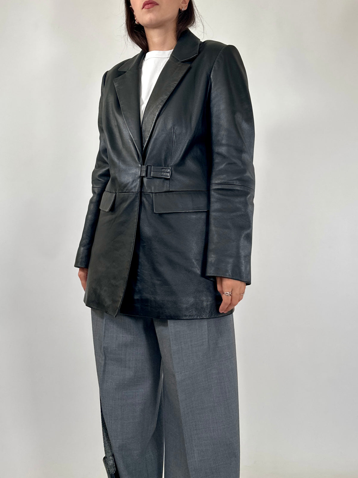 Minimal Closure Leather Blazer