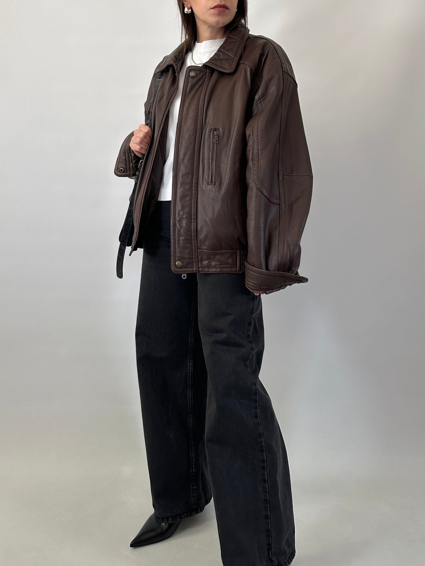 Soft leather brown bomber jacket