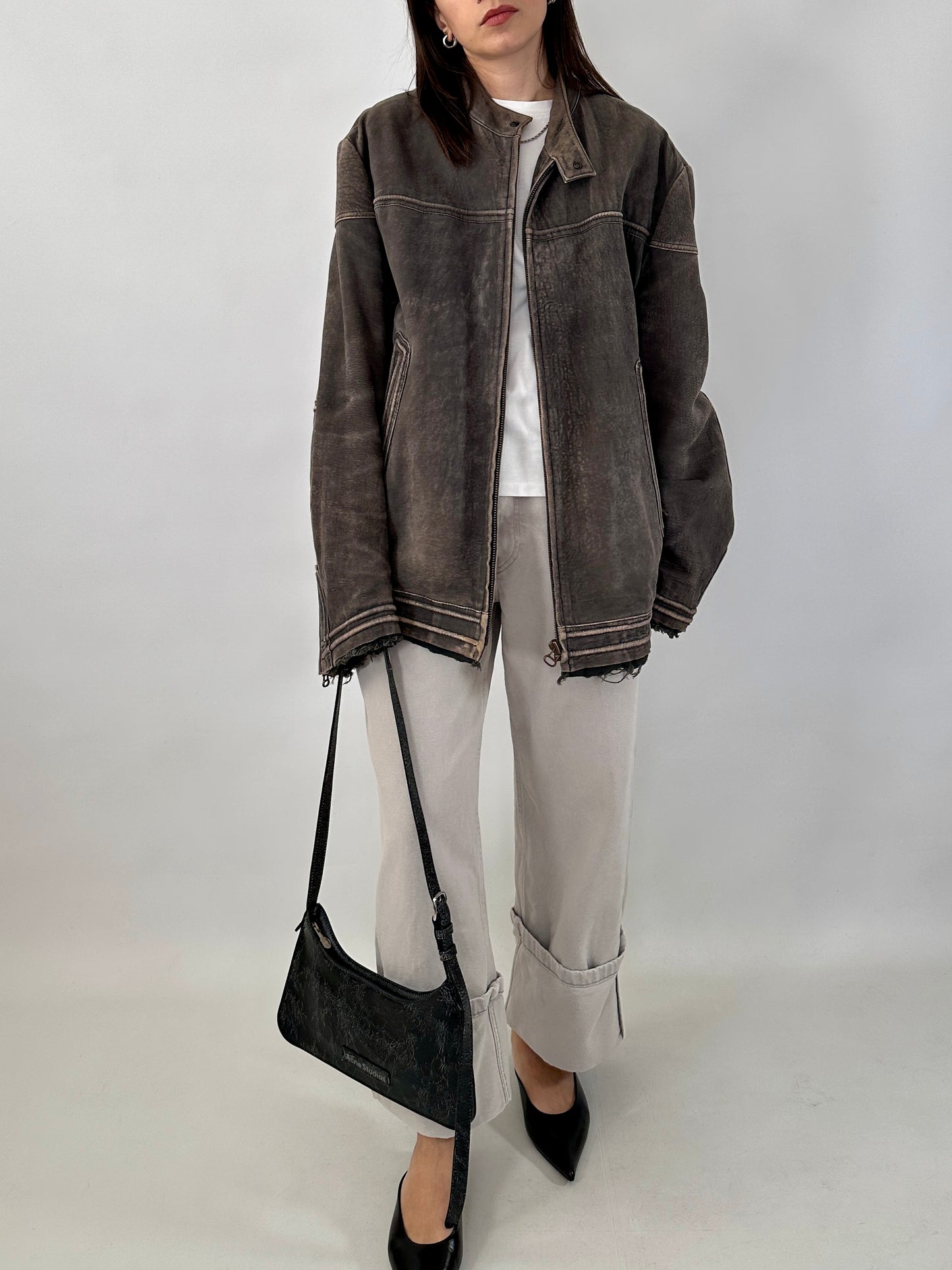 Boss distressed leather racer jacket