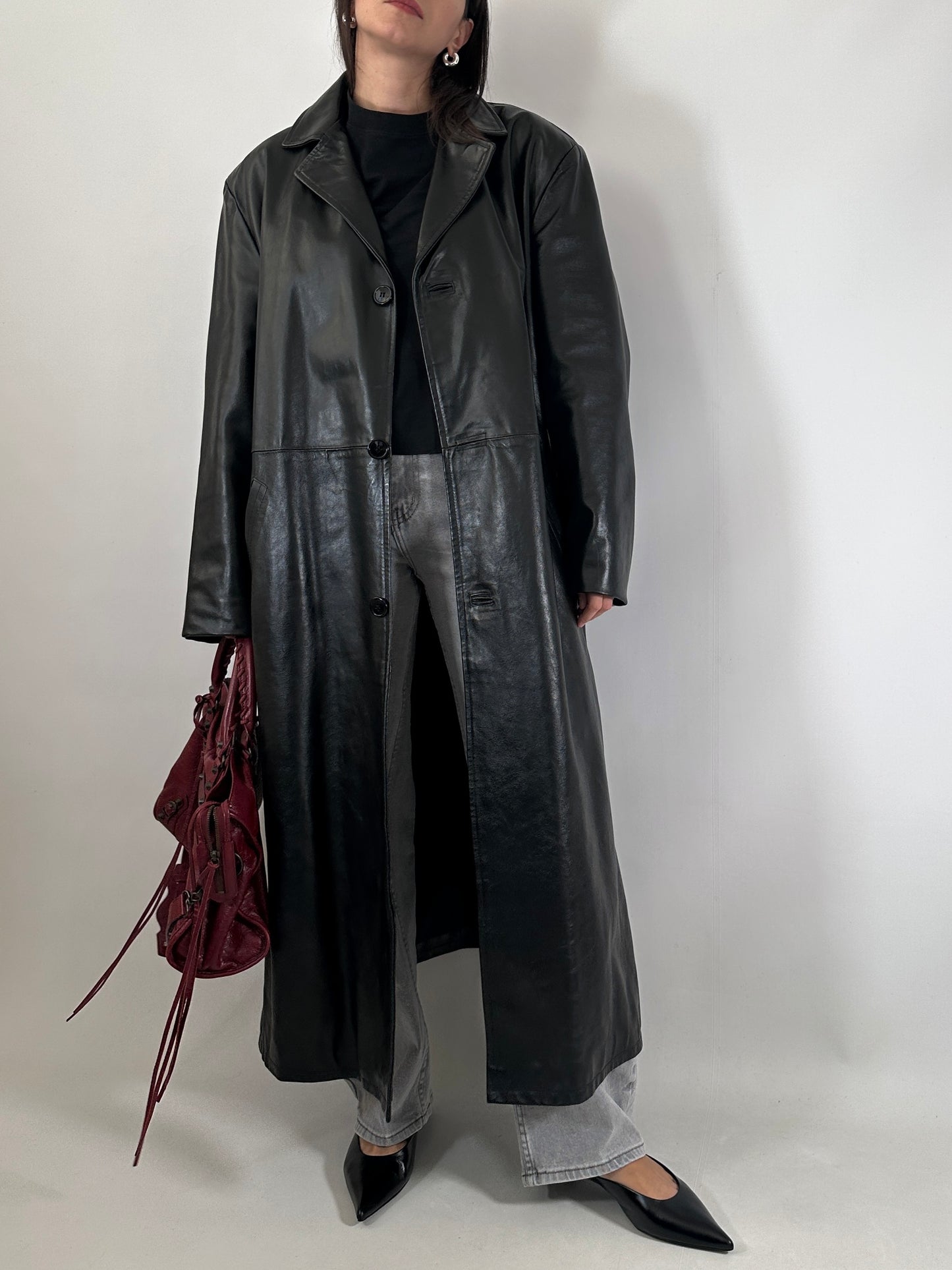 Extra long genuine leather coat