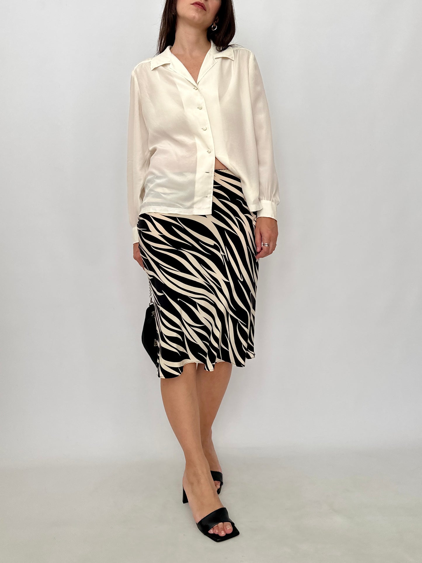 100% Silk Zebra Print Midi Skirt