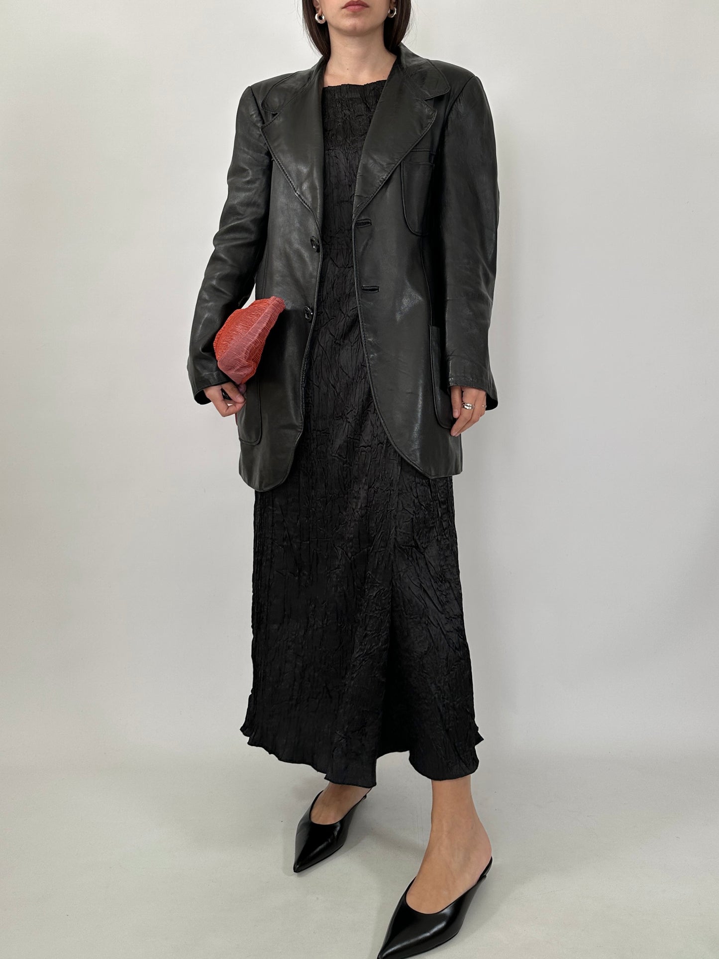 Minimal Leather Long Blazer