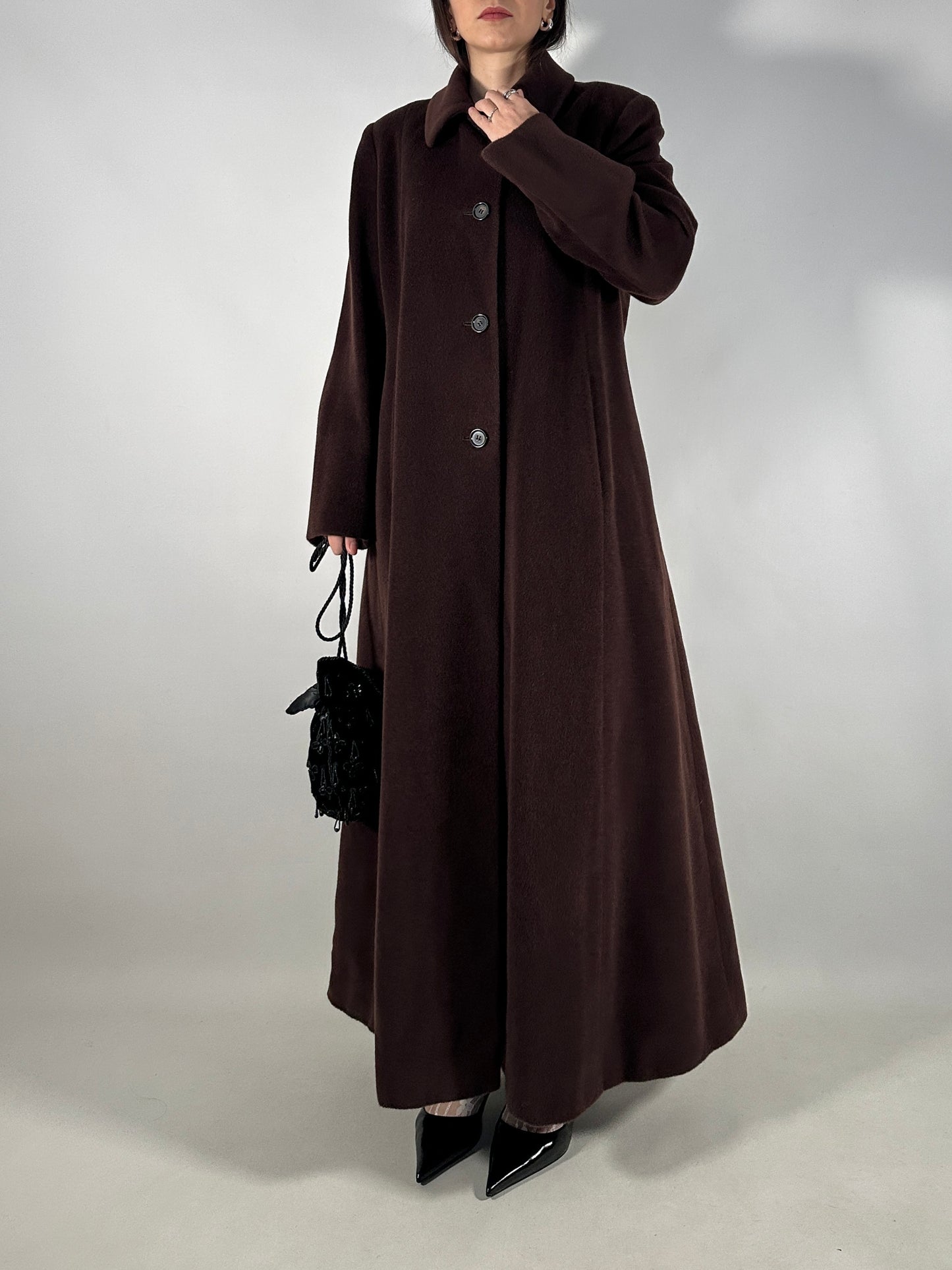 Vintage Extra Long Brown Piacenza Wool Coat