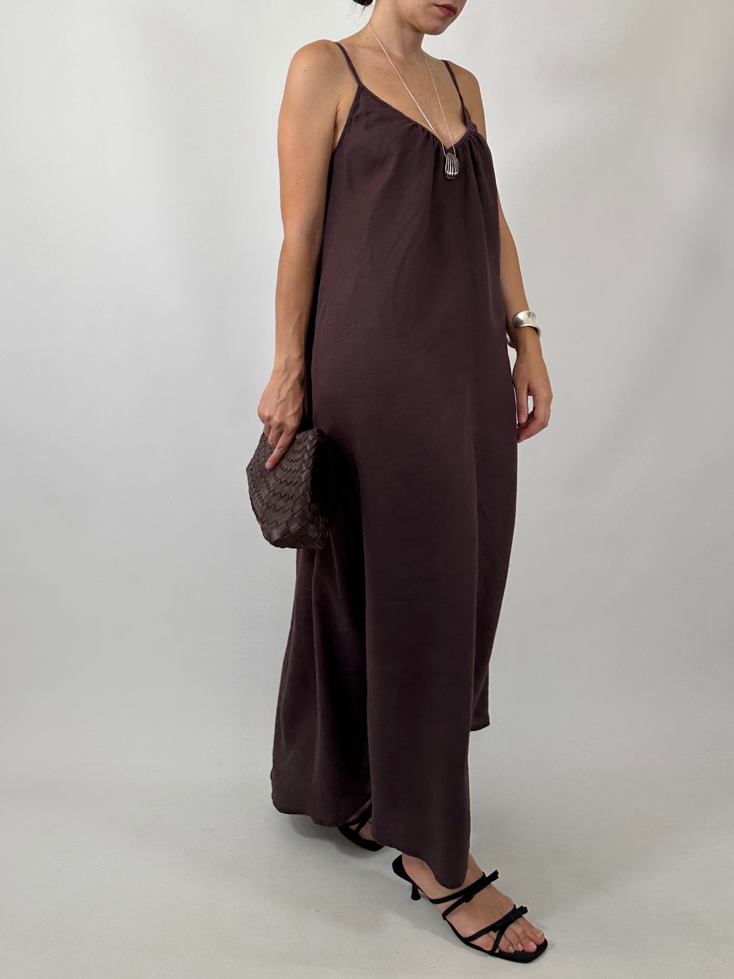 Chocolate Brown 100% Linen Maxi Dress