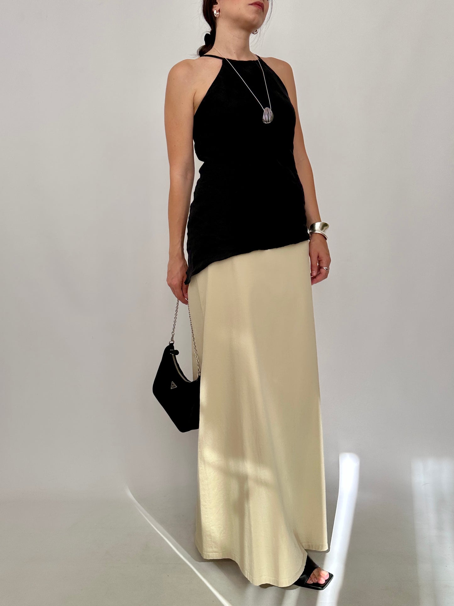 Minimal Cream Cotton Maxi Skirt