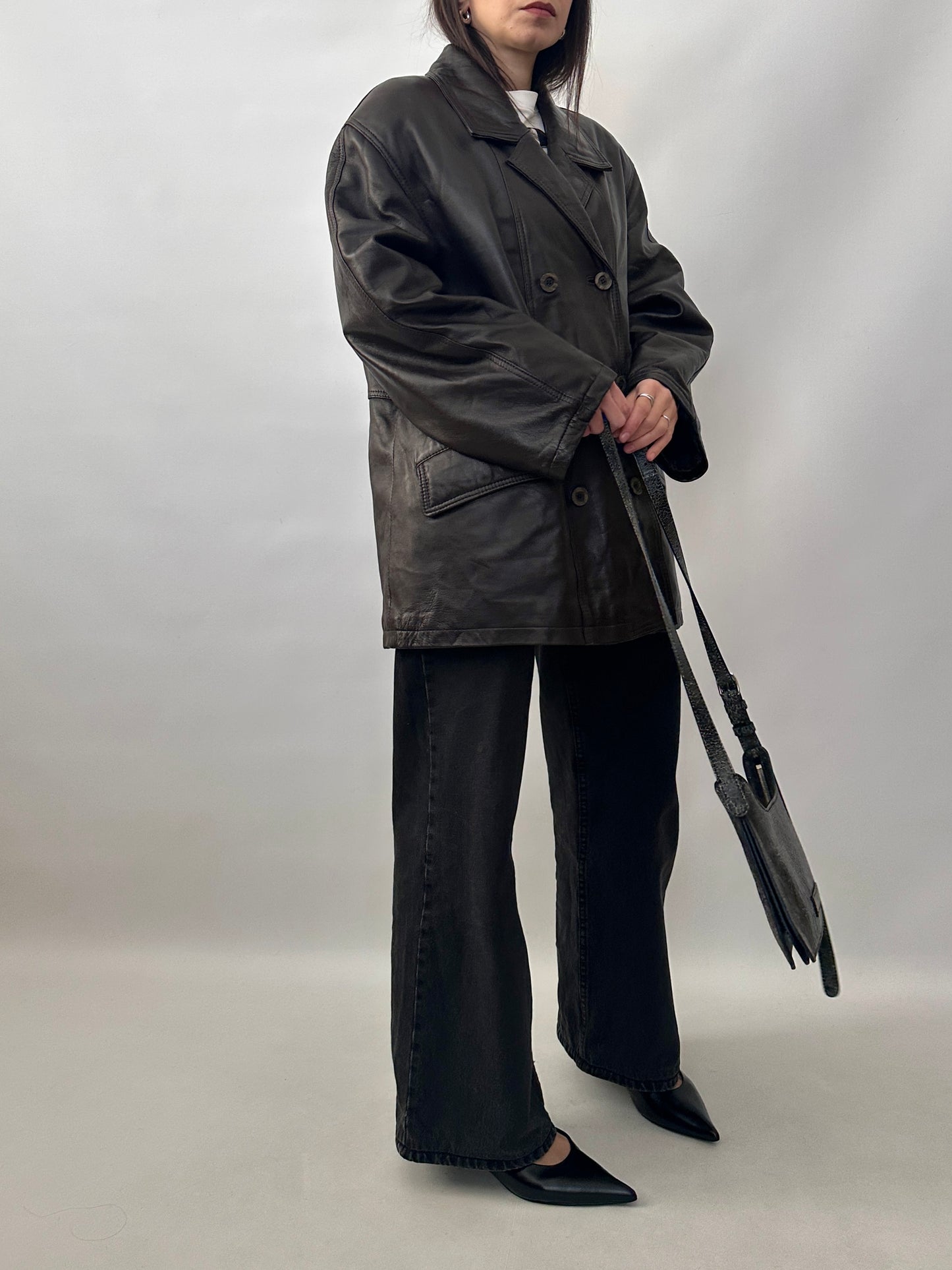 Vintage Soft Leather Double-Breasted Jacket