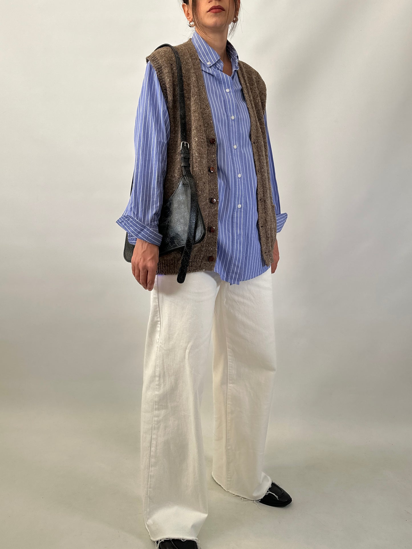 Button-front brown sweater vest