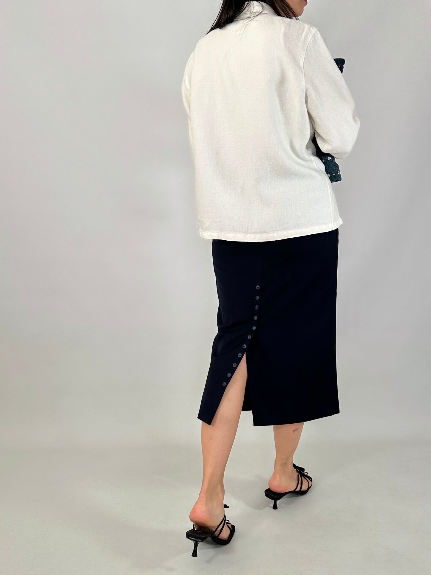 Button-detail pencil skirt