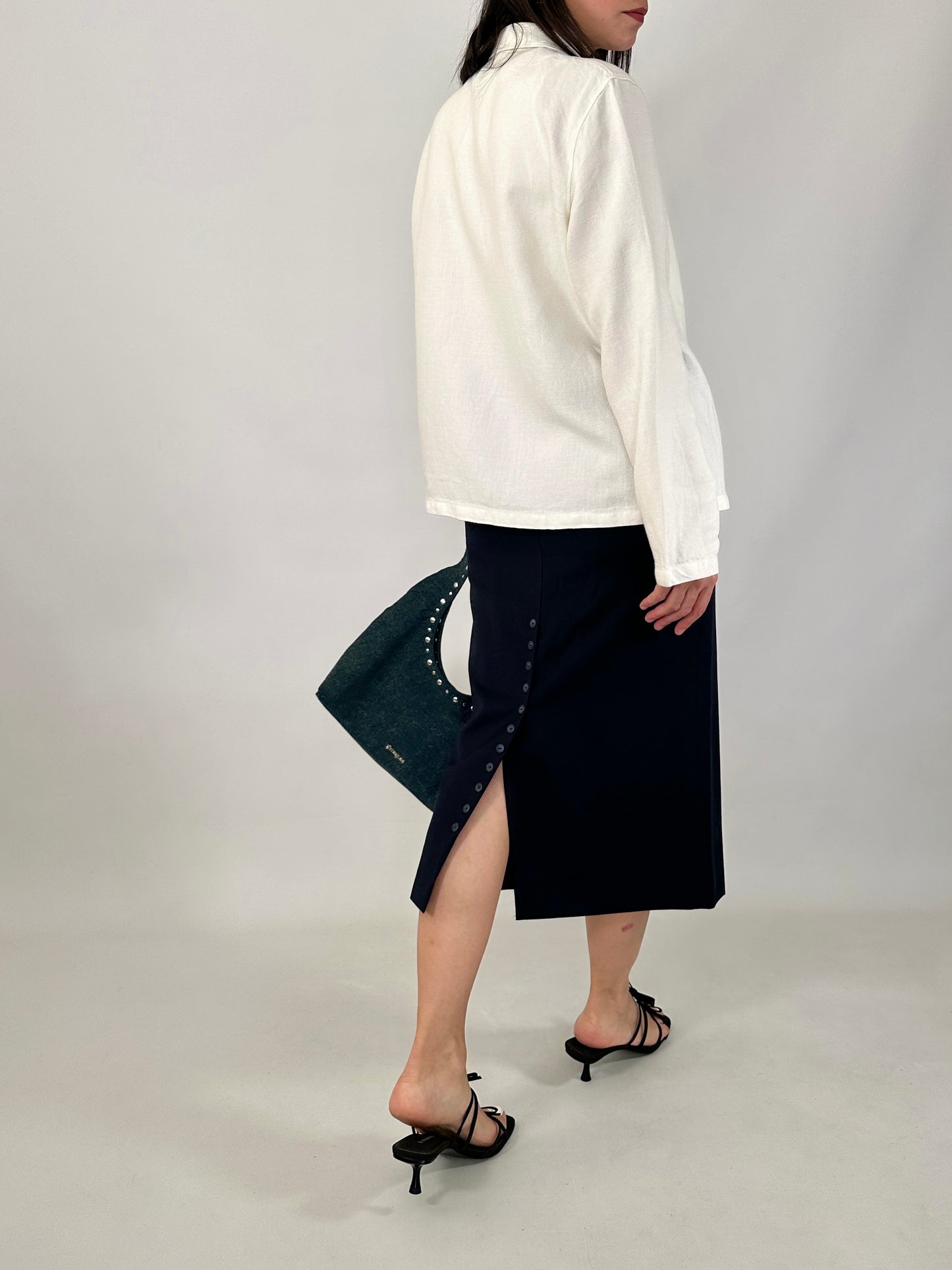 Button-detail pencil skirt