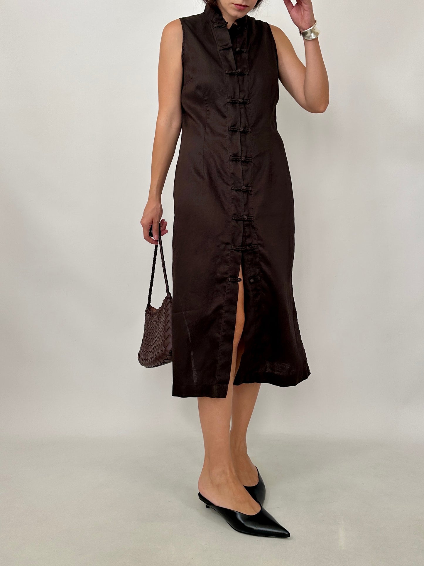 Chocolate Midi Mandarin Dress