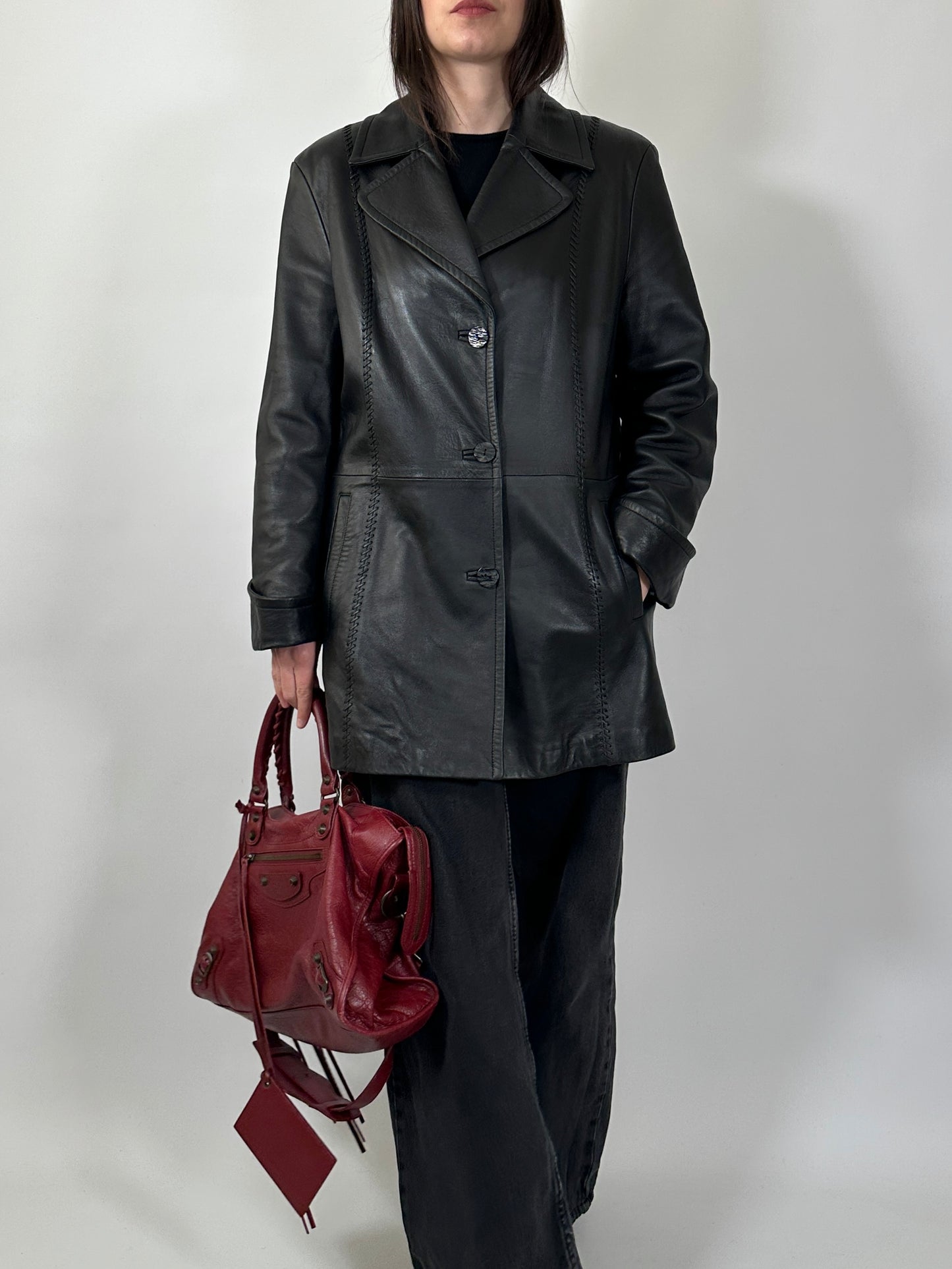 Soft Leather Nappa Coat with Whipstitch Details