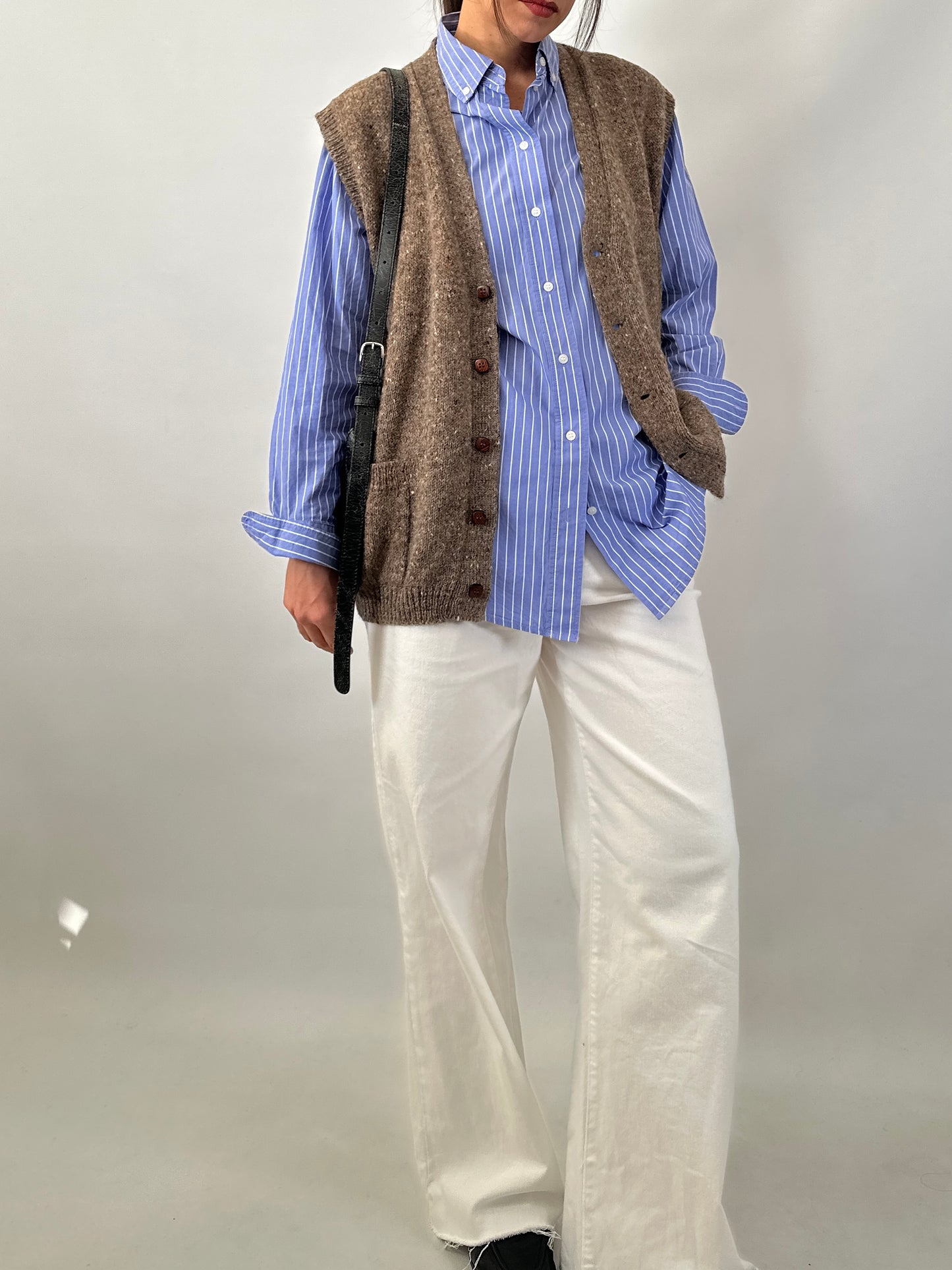 Button-front brown sweater vest