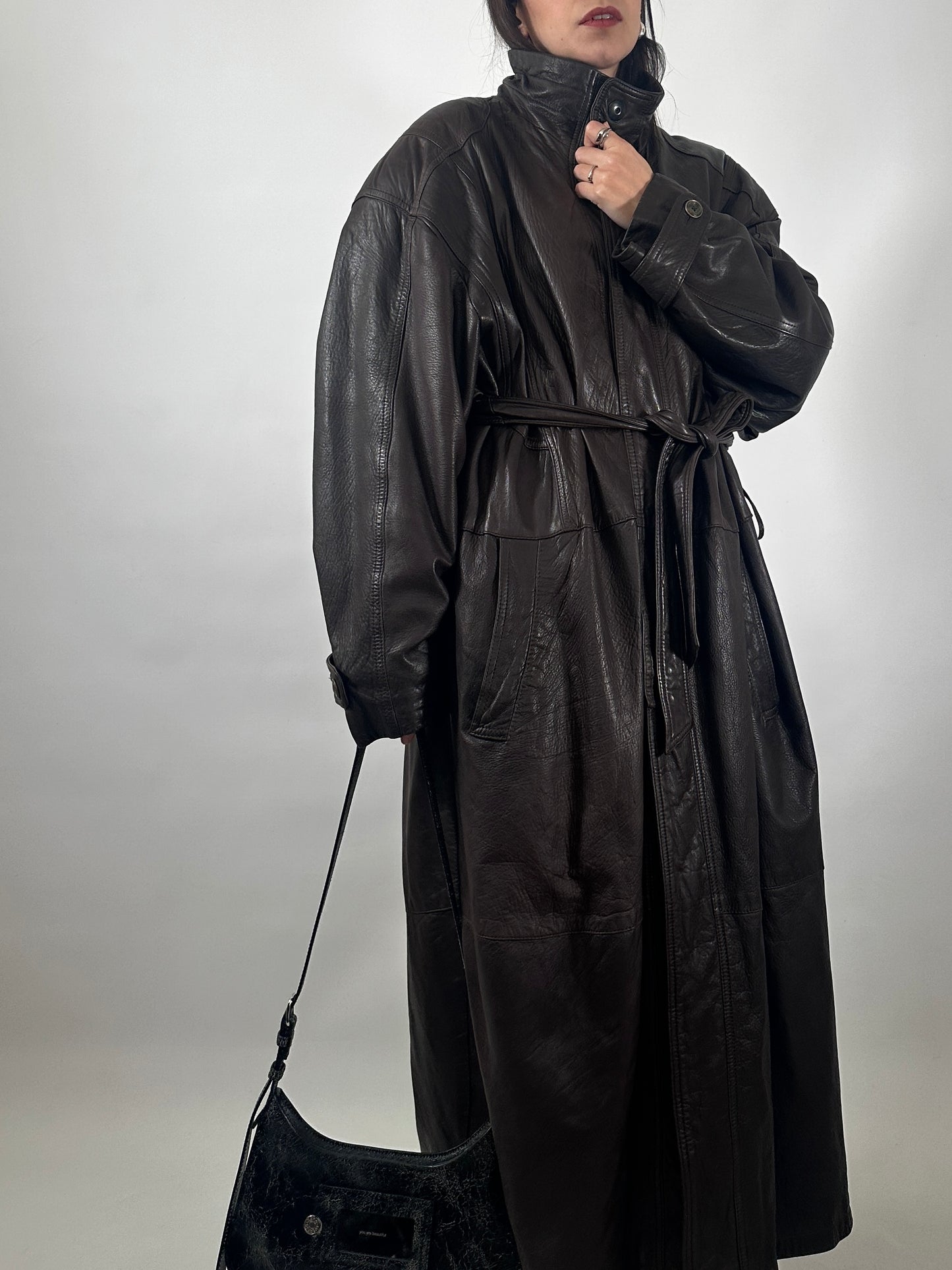 Vintage Soft Leather Funnel Neck Coat