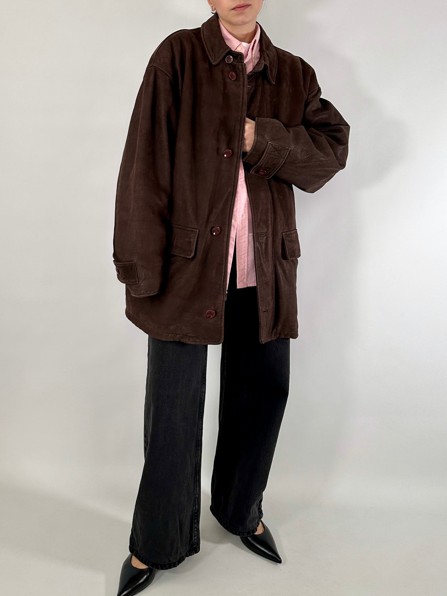 Chocolate nabuk leather jacket