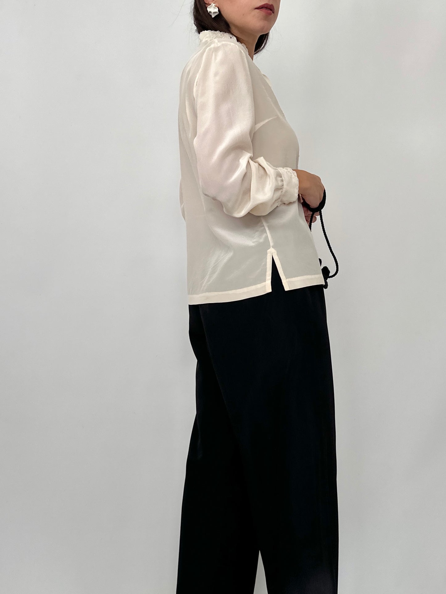 Hand-Embroidered Vintage Silk Blouse