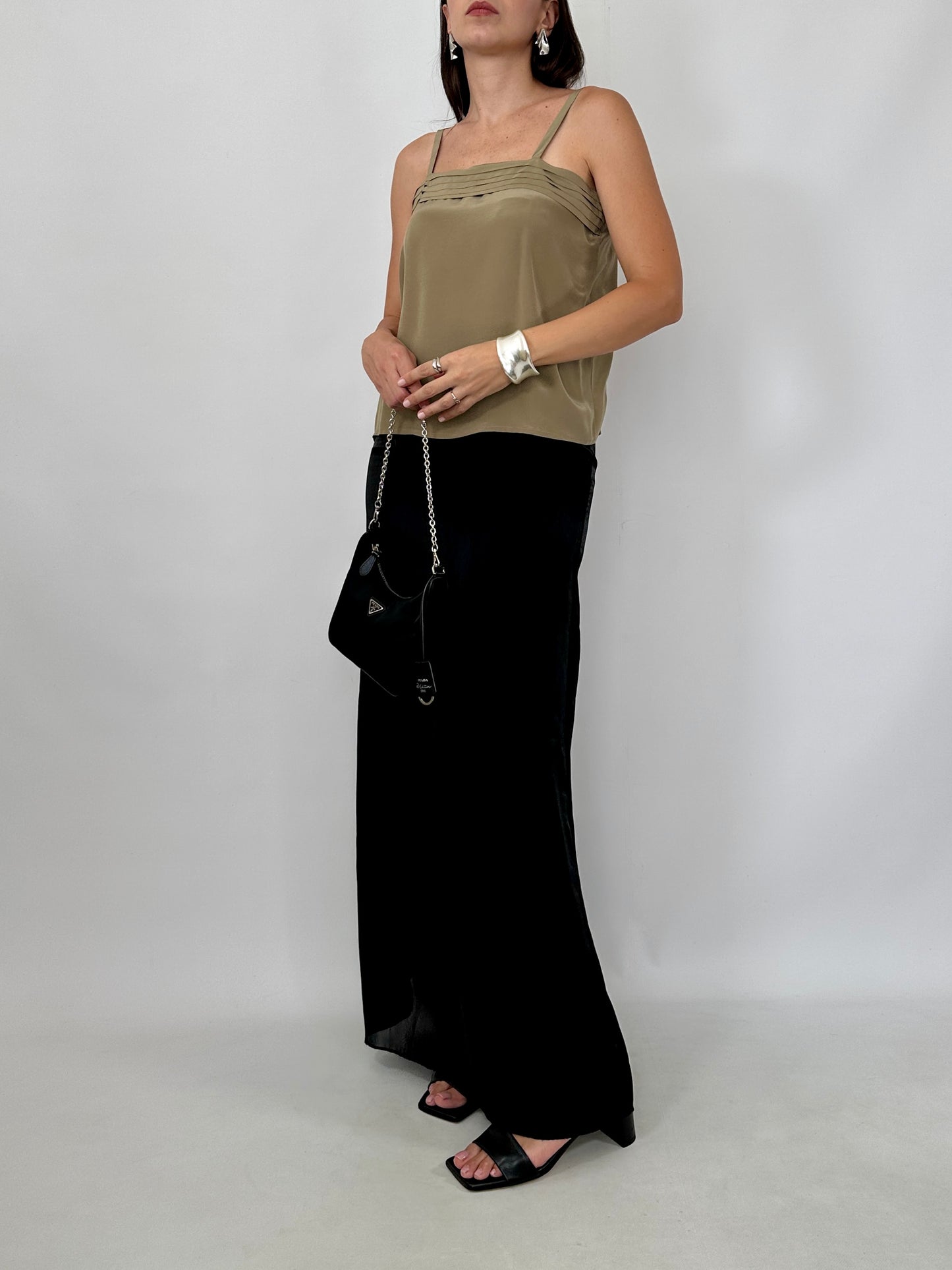 Vintage Back Button Silk Cami Top