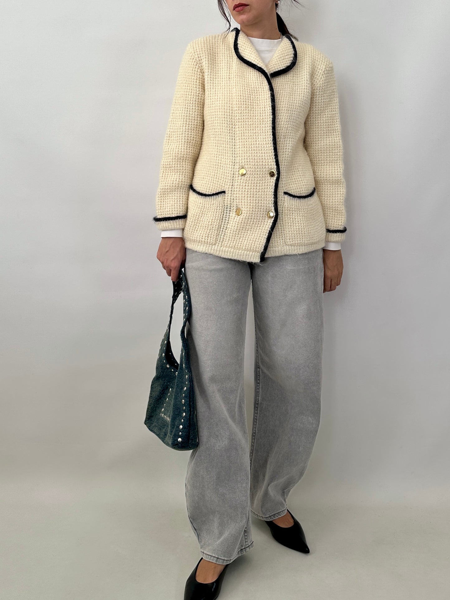 Double-breasted knitted jacket