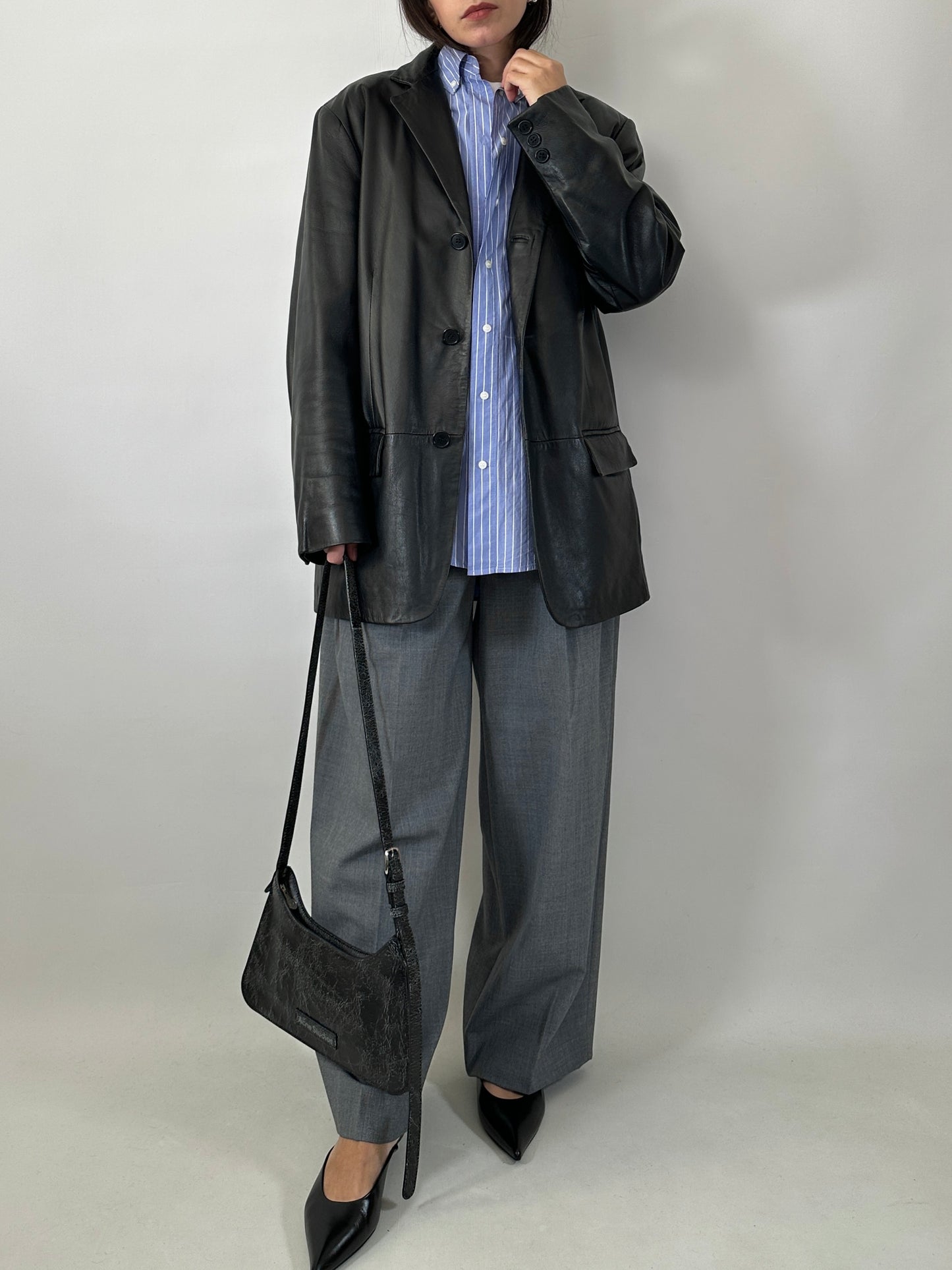 Genuine leather black blazer