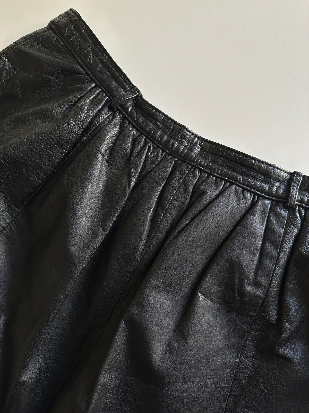 Vintage Black Leather Midi Skirt