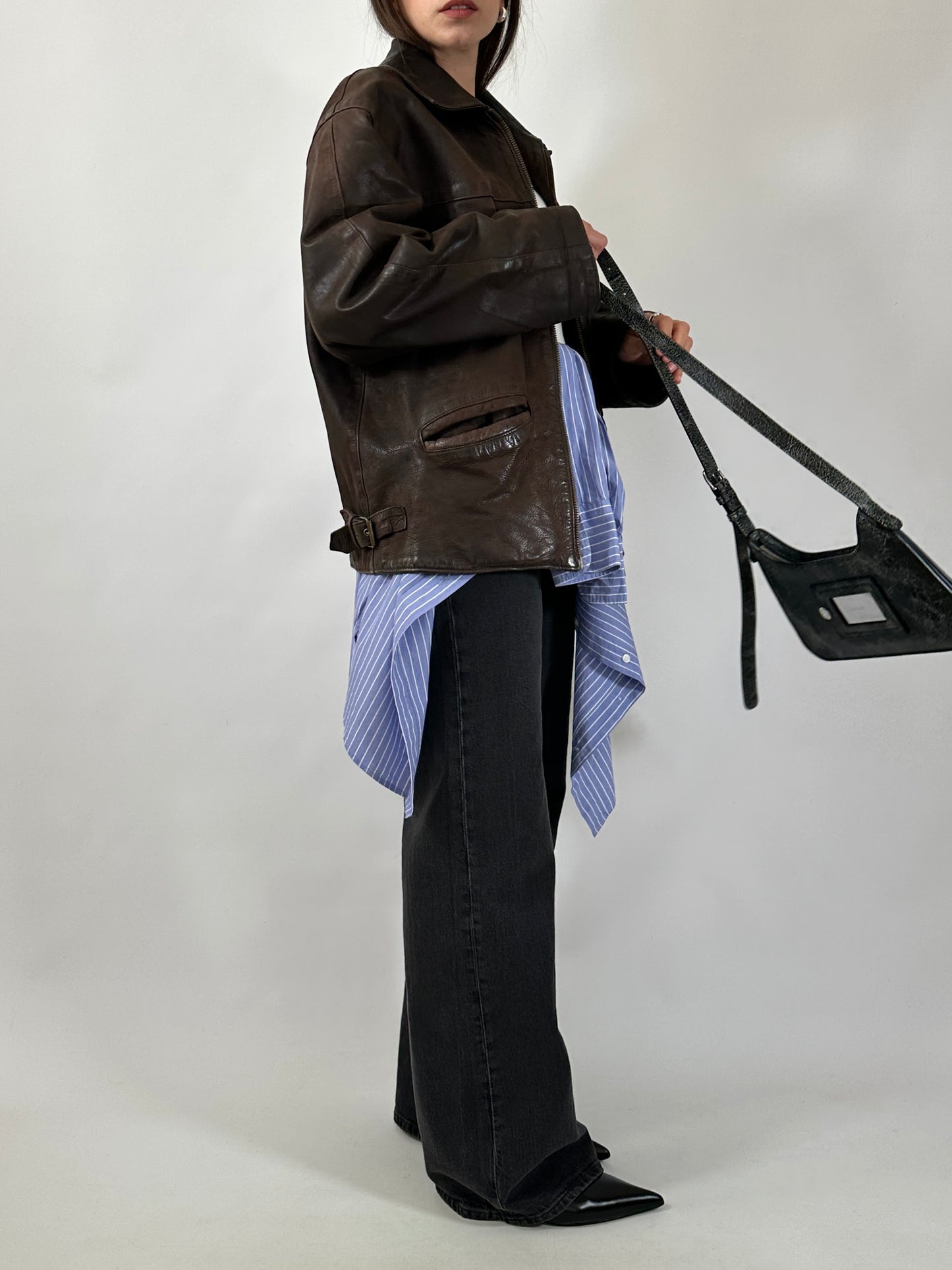 Vintage Brown Zip-Up Leather Jacket