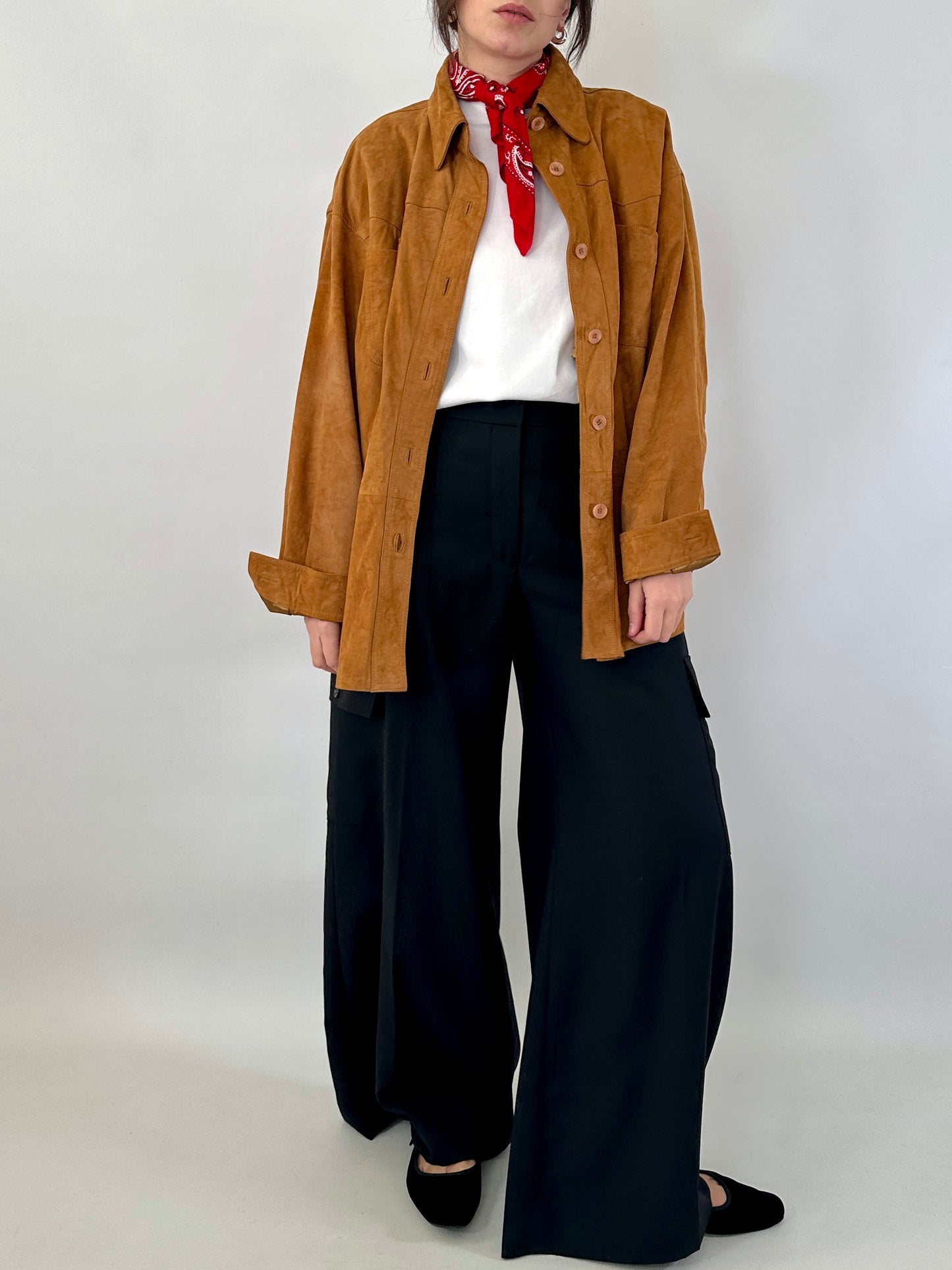 Vintage overshirt in tan real suede