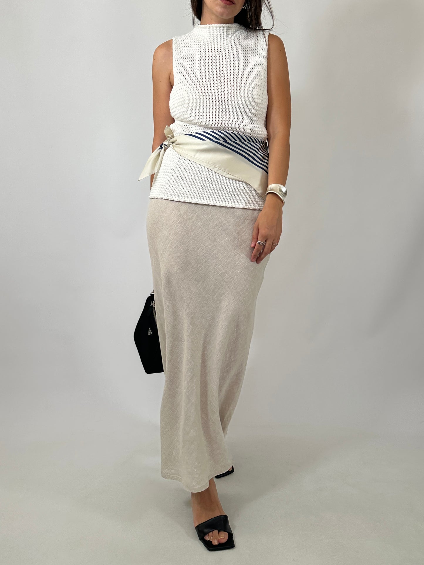 Linen Button-Detail Maxi Skirt