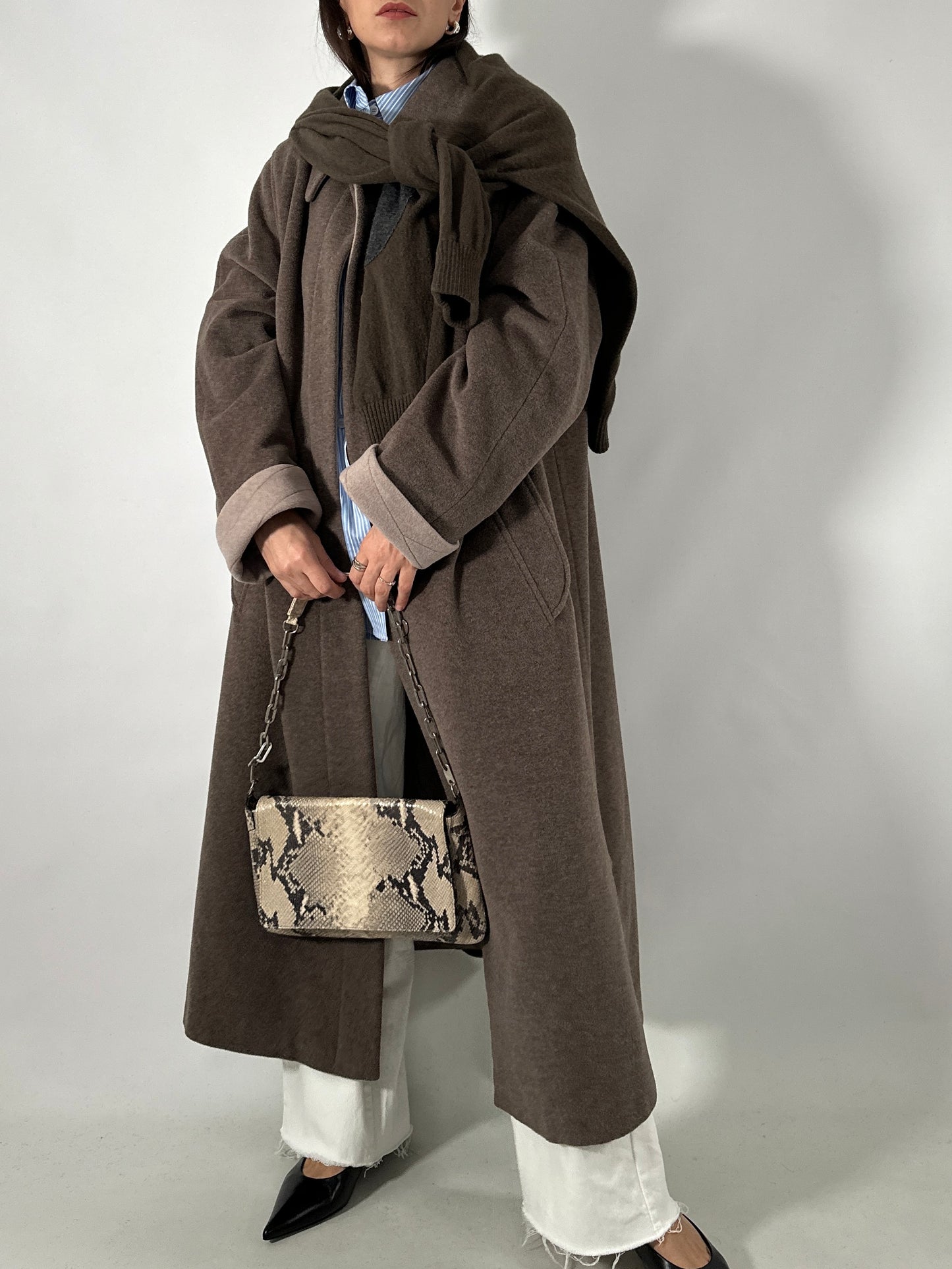 Vintage taupe wool and cashmere long coat