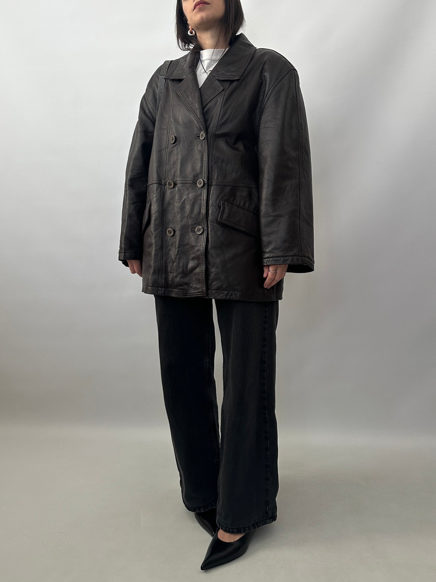 Vintage Soft Leather Double-Breasted Jacket