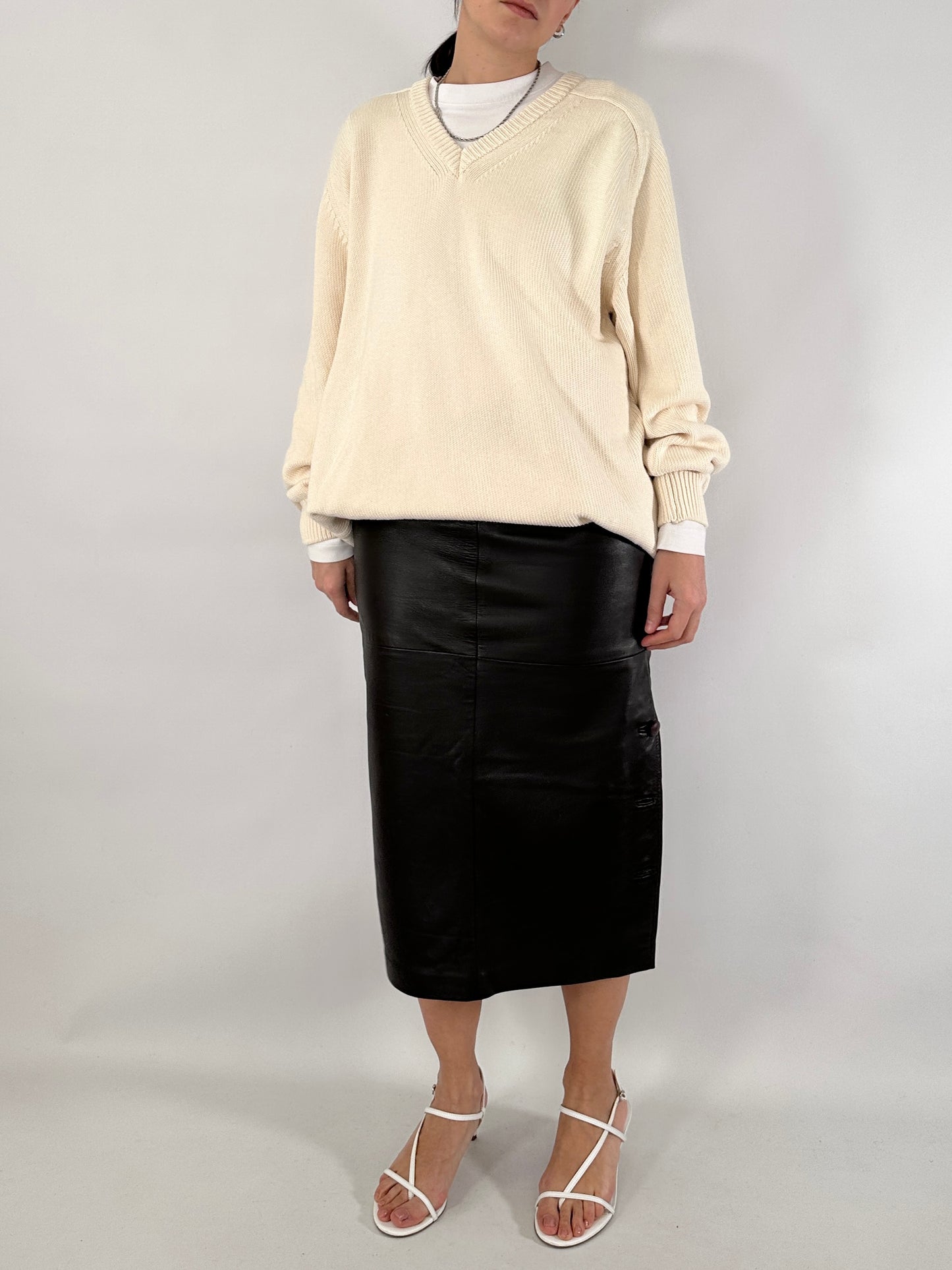 Brown soft leather pencil skirt