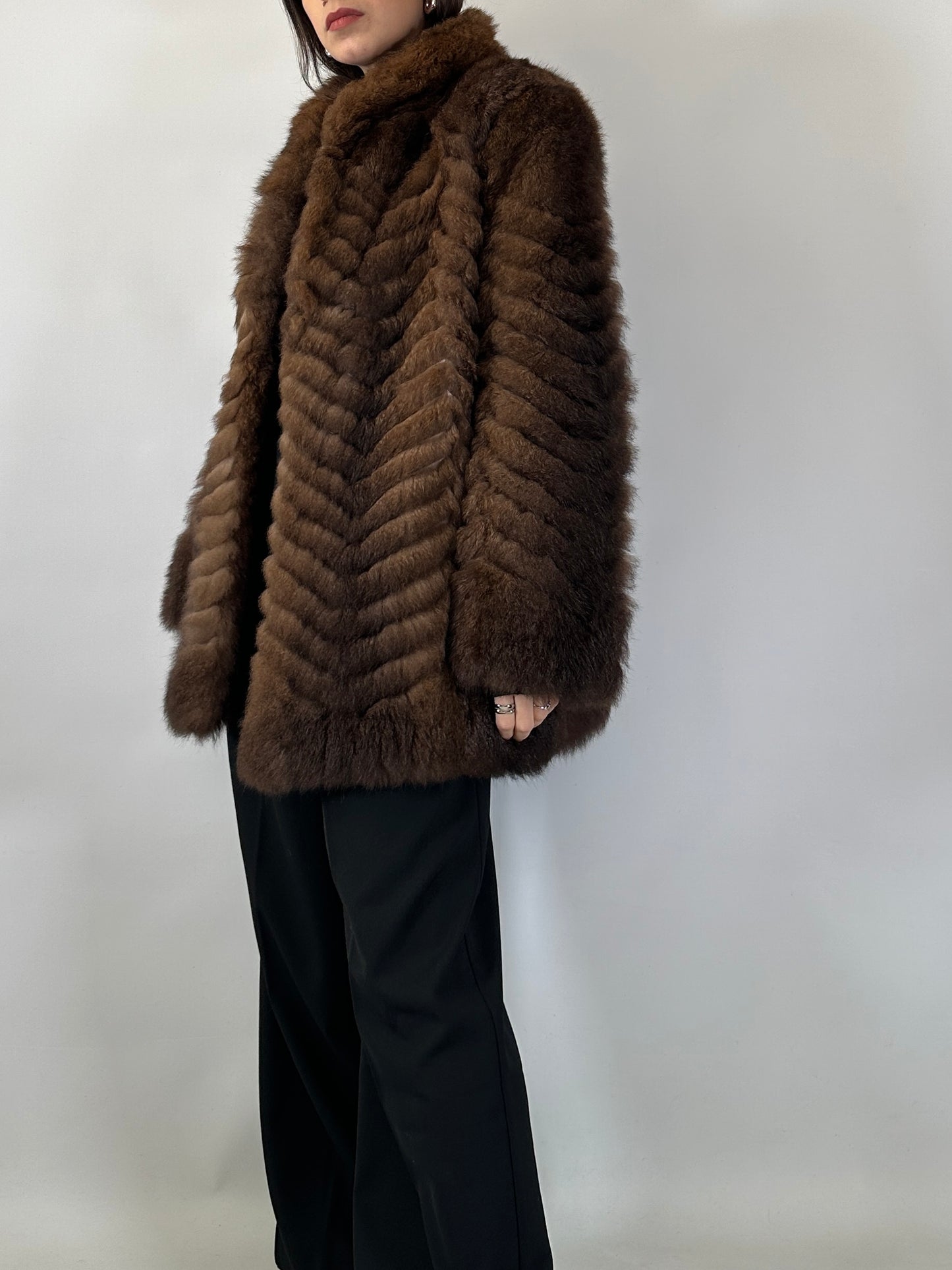Vintage Chevron Fur Coat