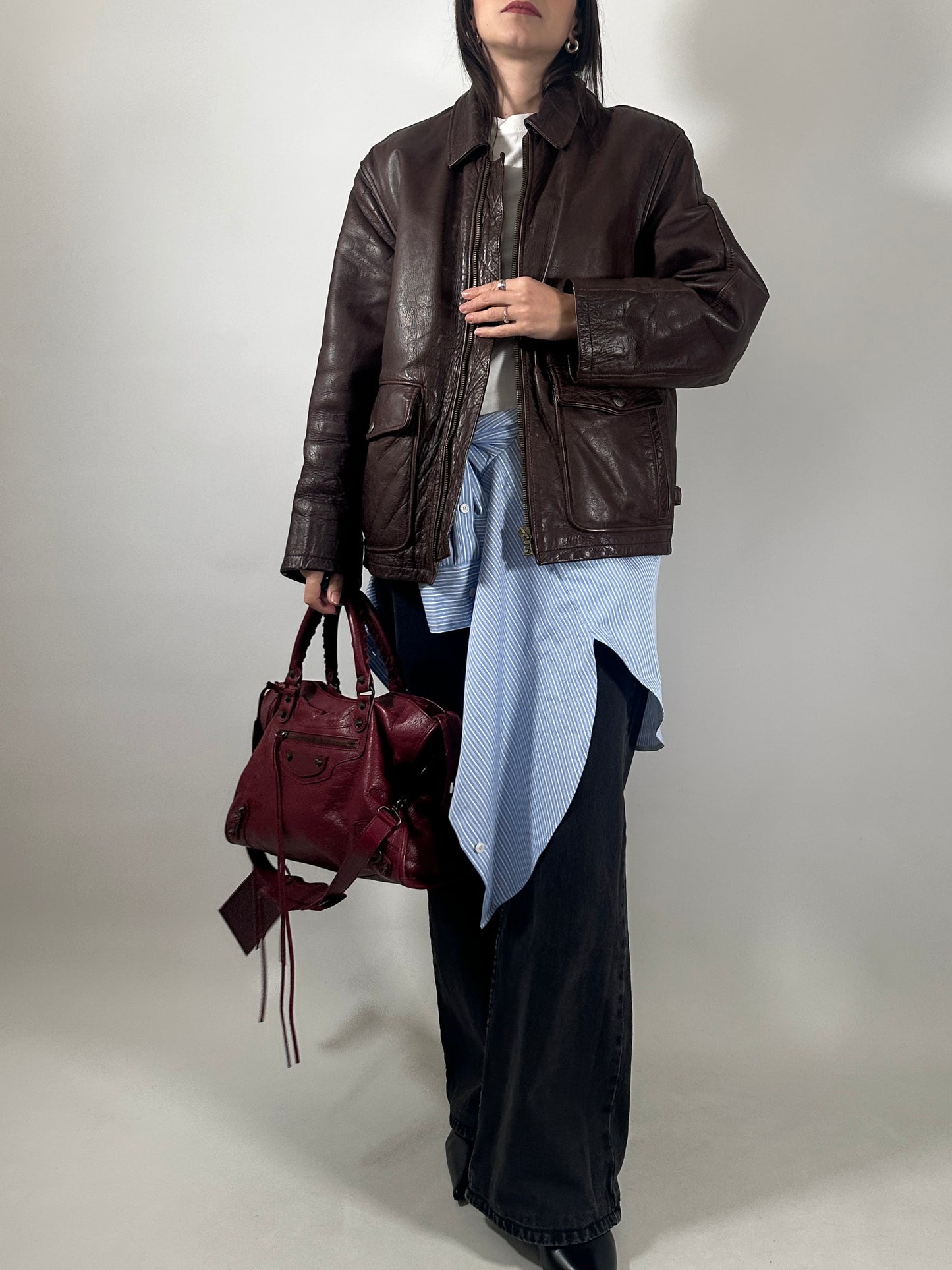 Vintage Leather Jacket with Removable Vest