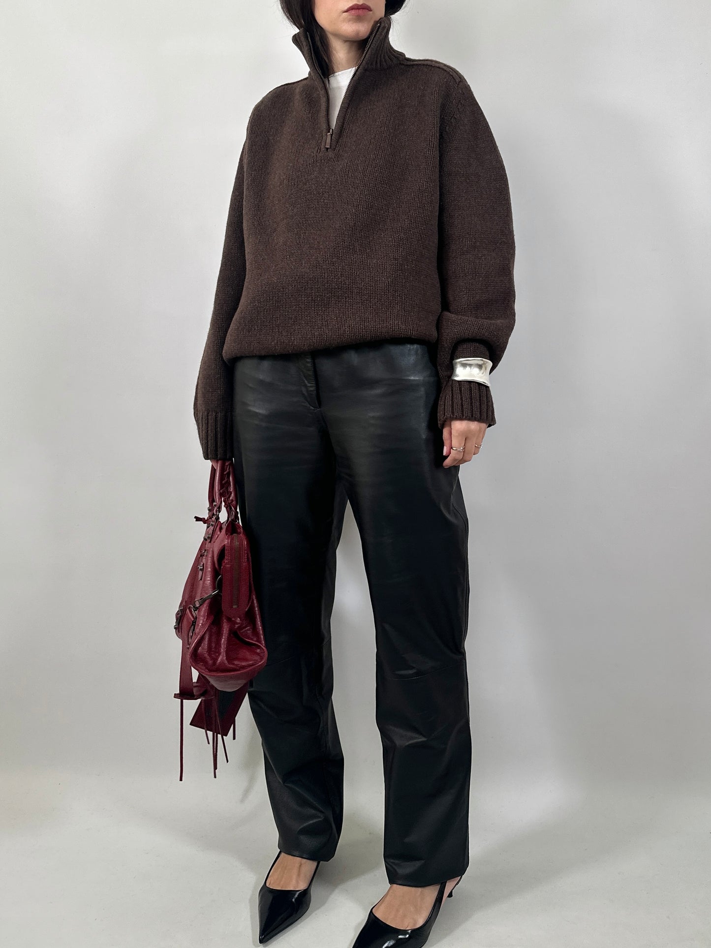 Brown Wool Half-Zip Sweater