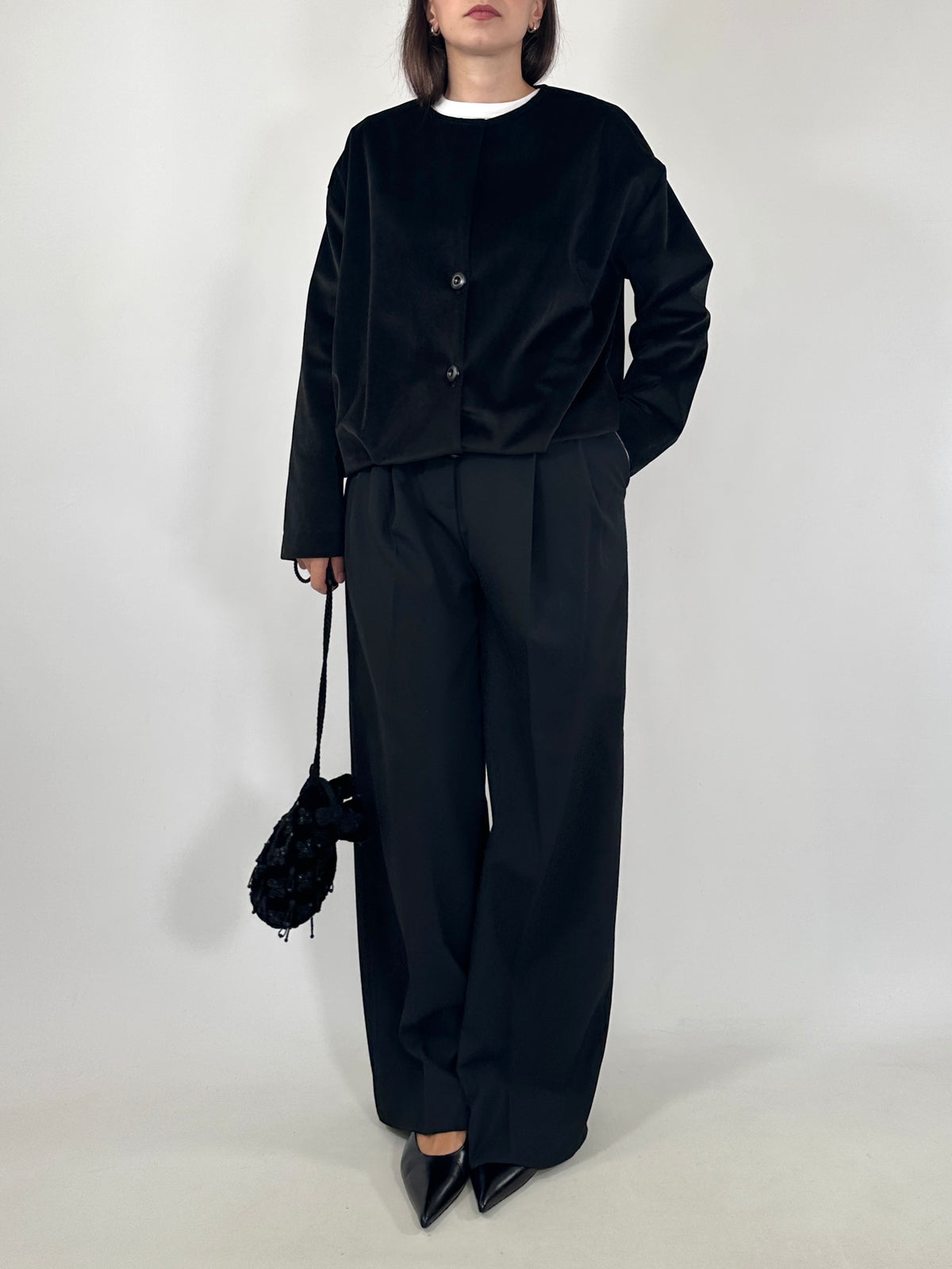 Tailored Black Velvet Bomber
