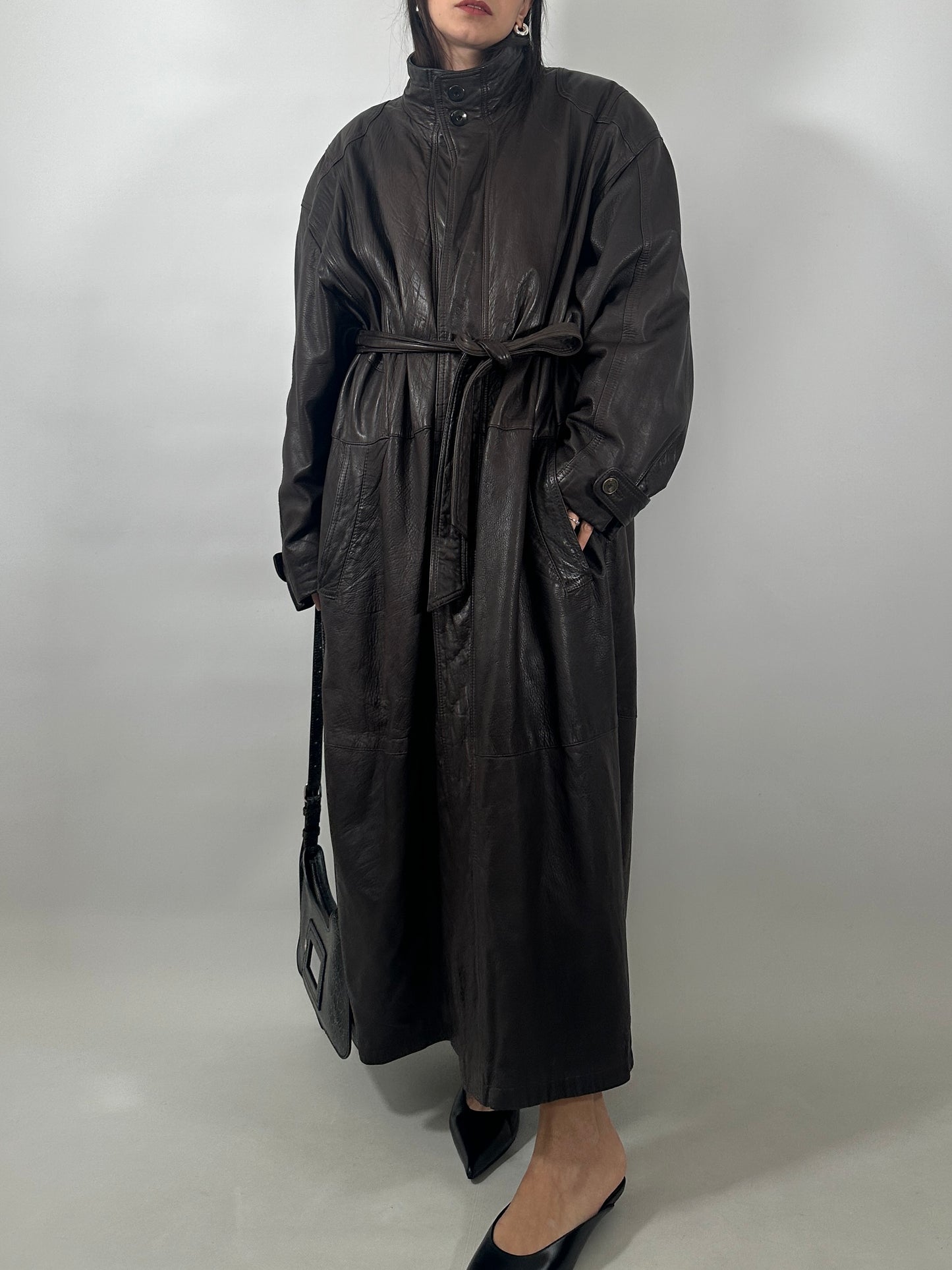 Vintage Soft Leather Funnel Neck Coat