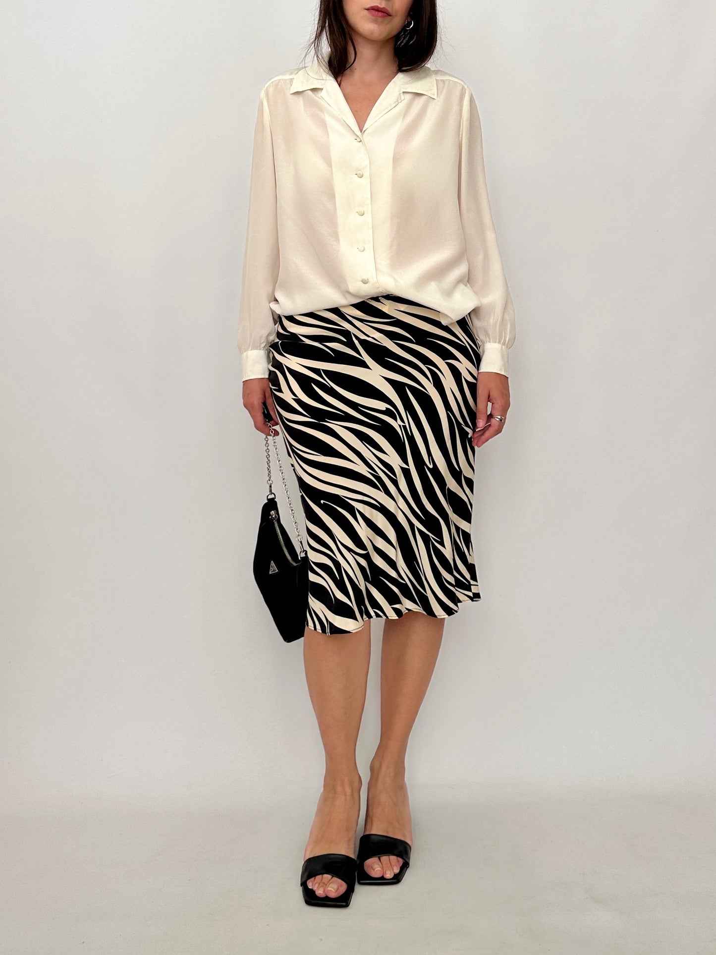 100% Silk Zebra Print Midi Skirt