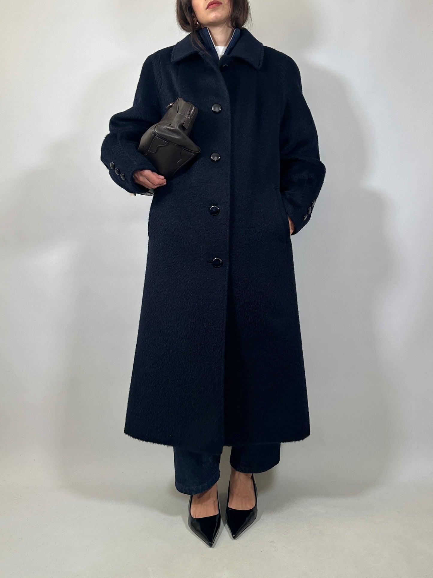 Long Blue Lama and Wool Coat