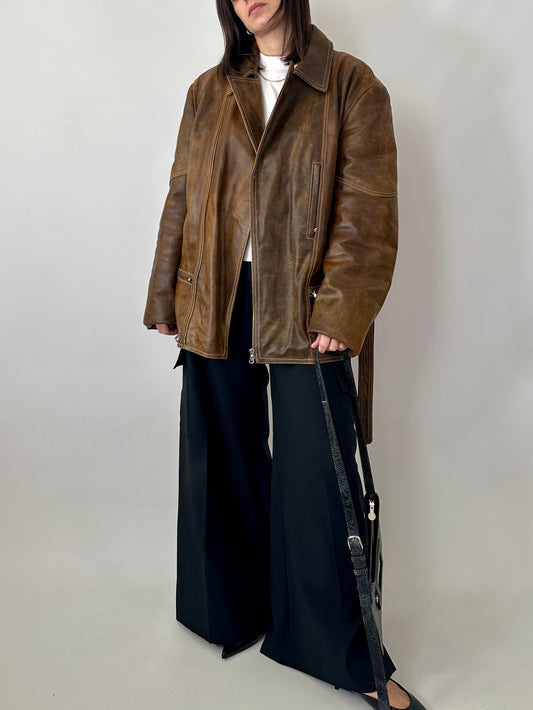 Biker jacket in real distressed leather