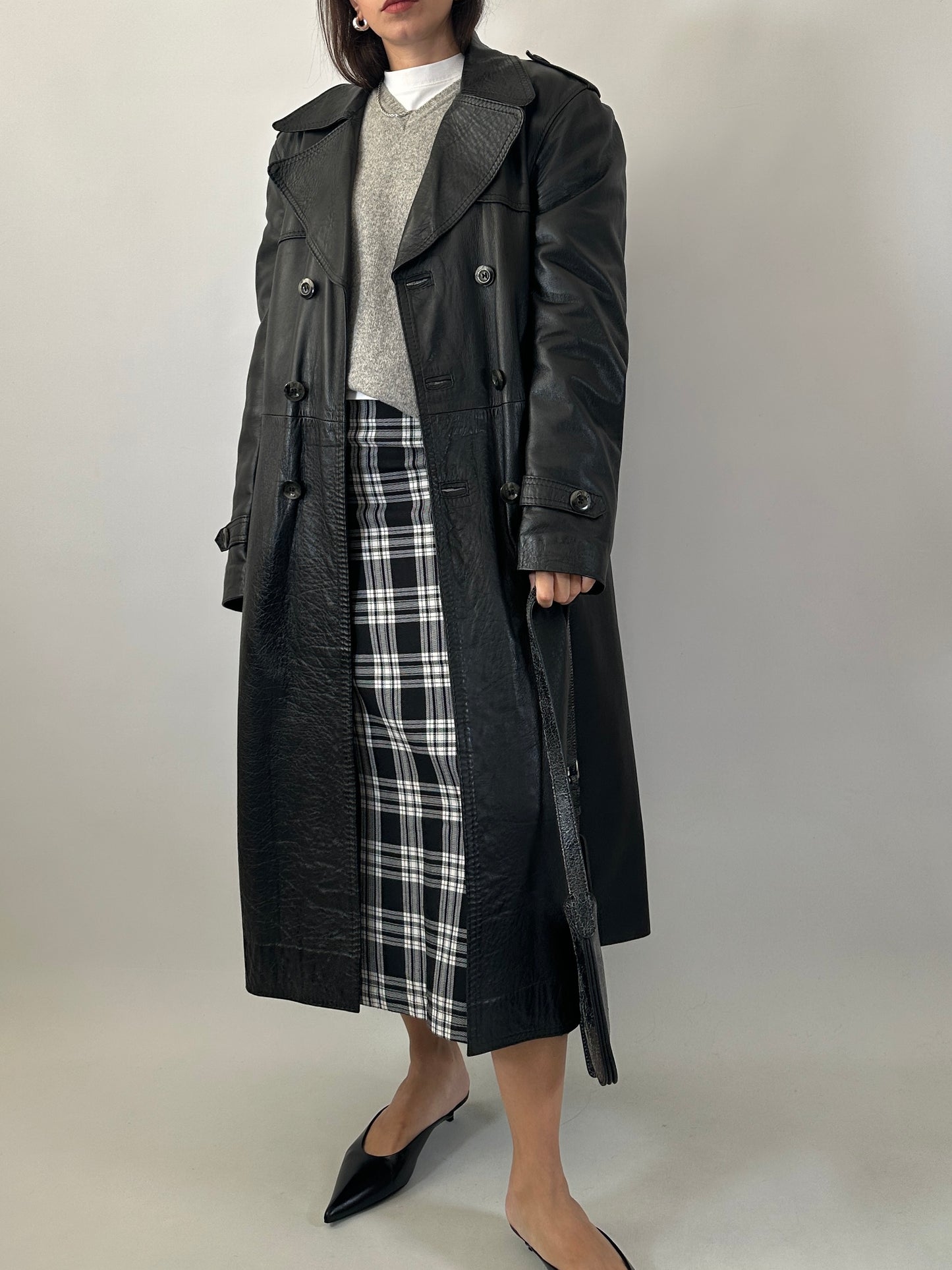 Long soft leather trench coat