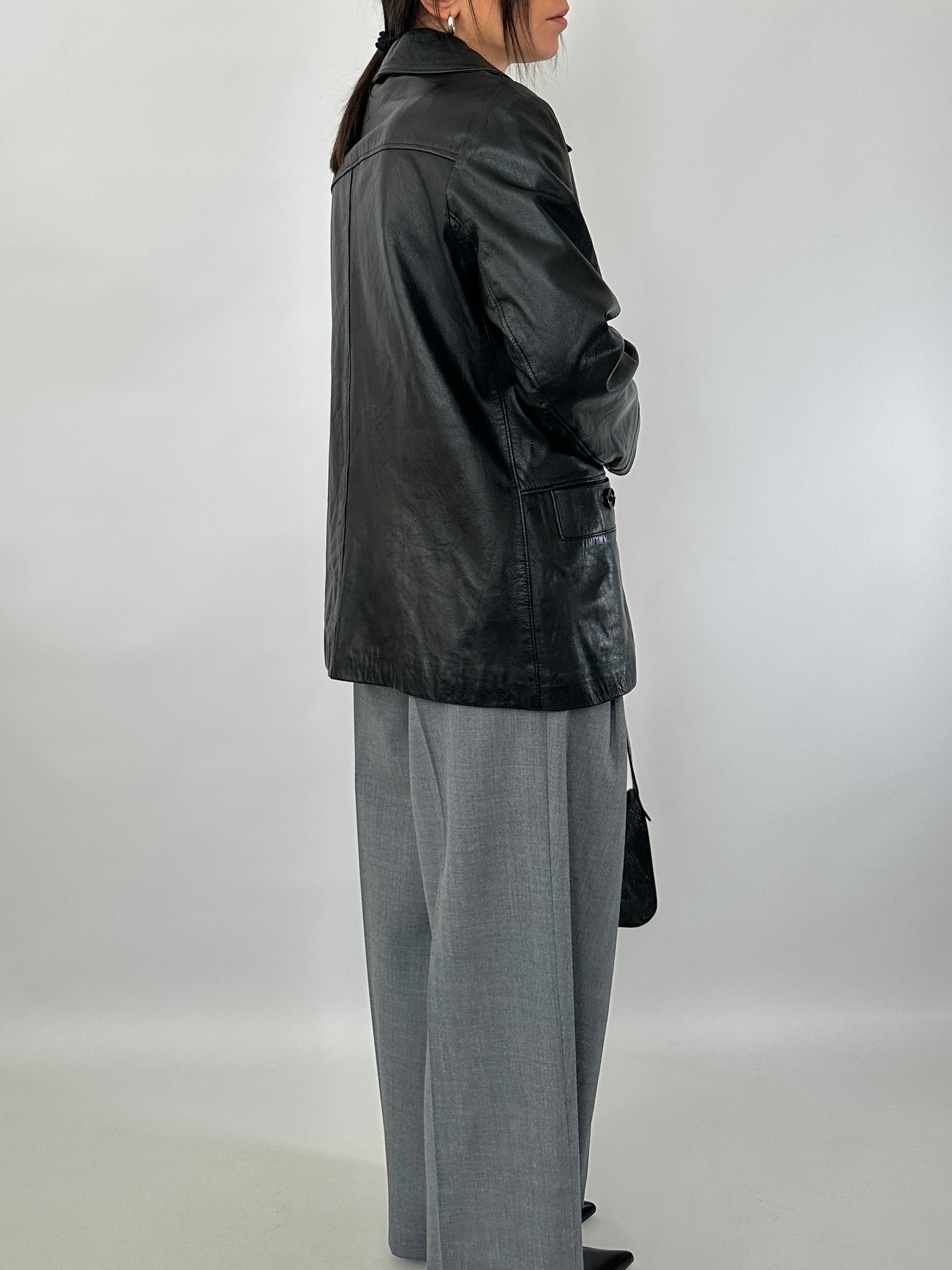 Black genuine leather vintage jacket