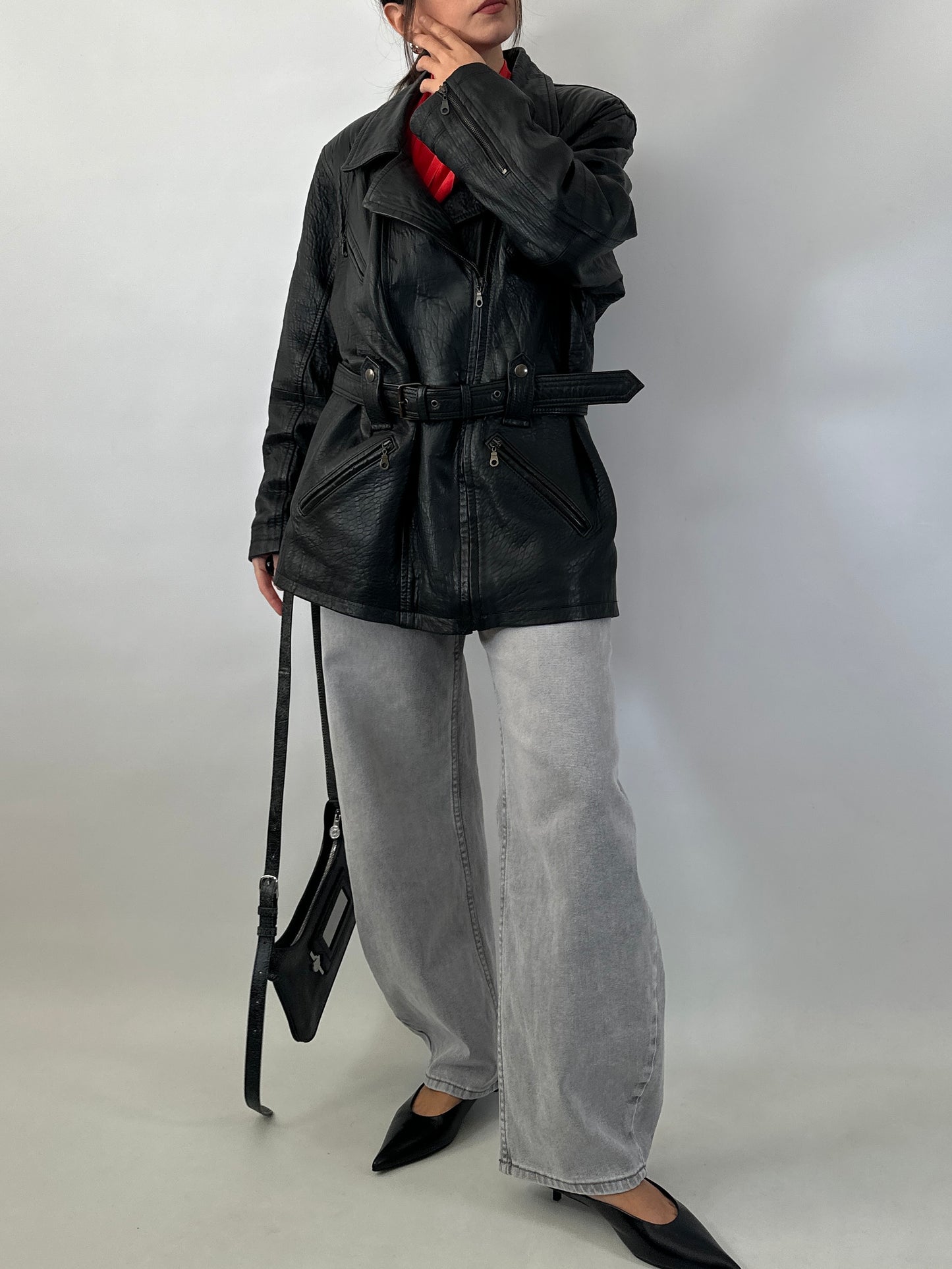 Vintage belted soft leather jacket