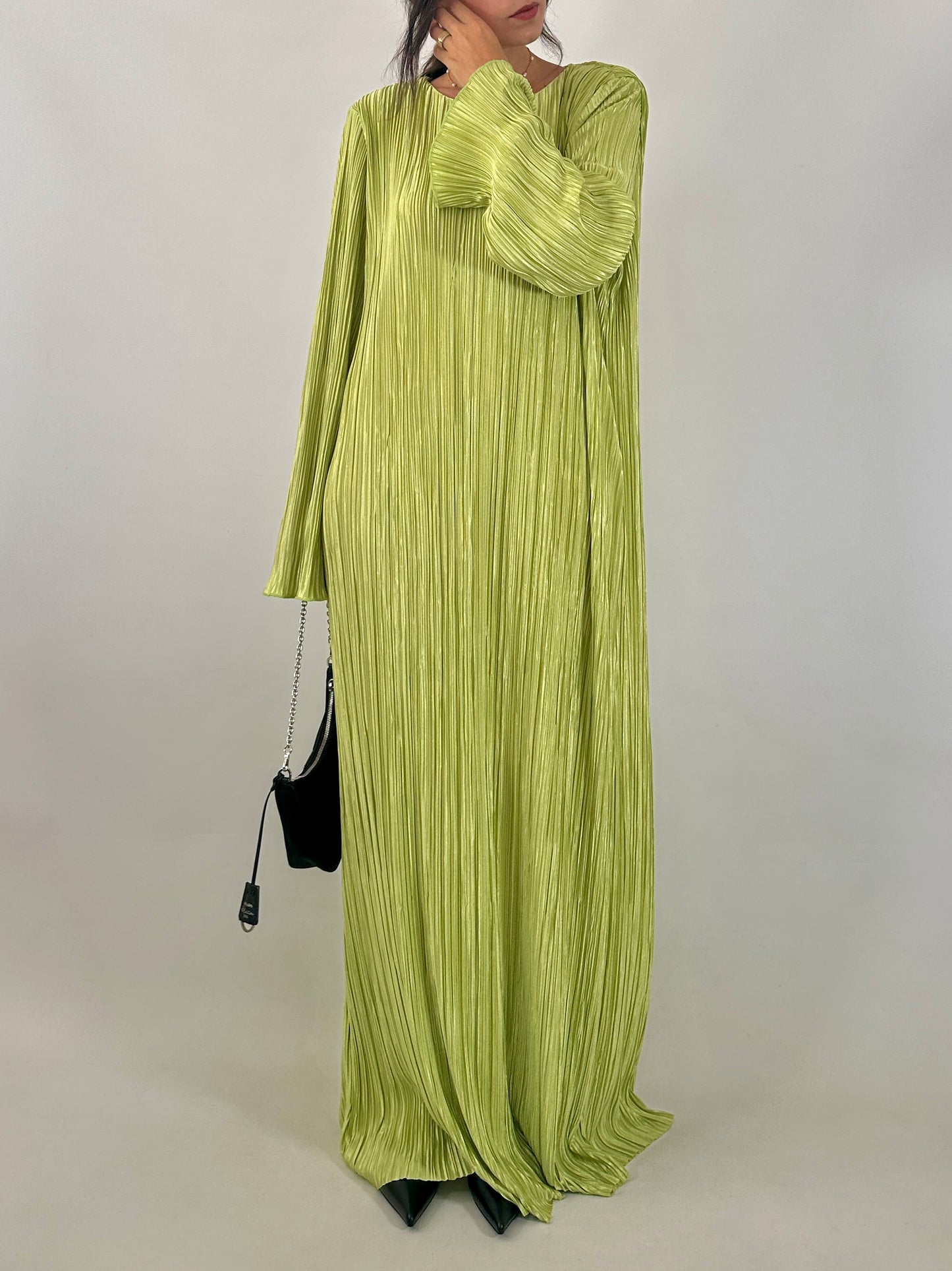 Lime green maxi pleated dress