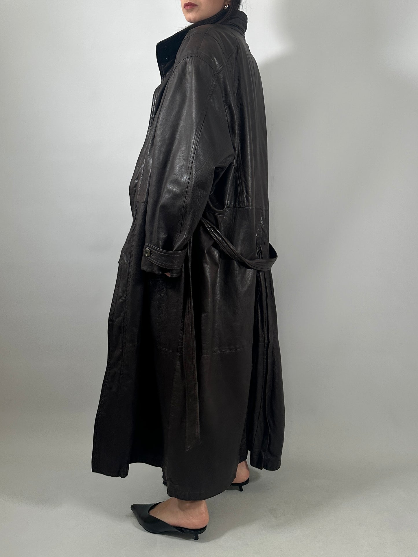 Vintage Soft Leather Funnel Neck Coat
