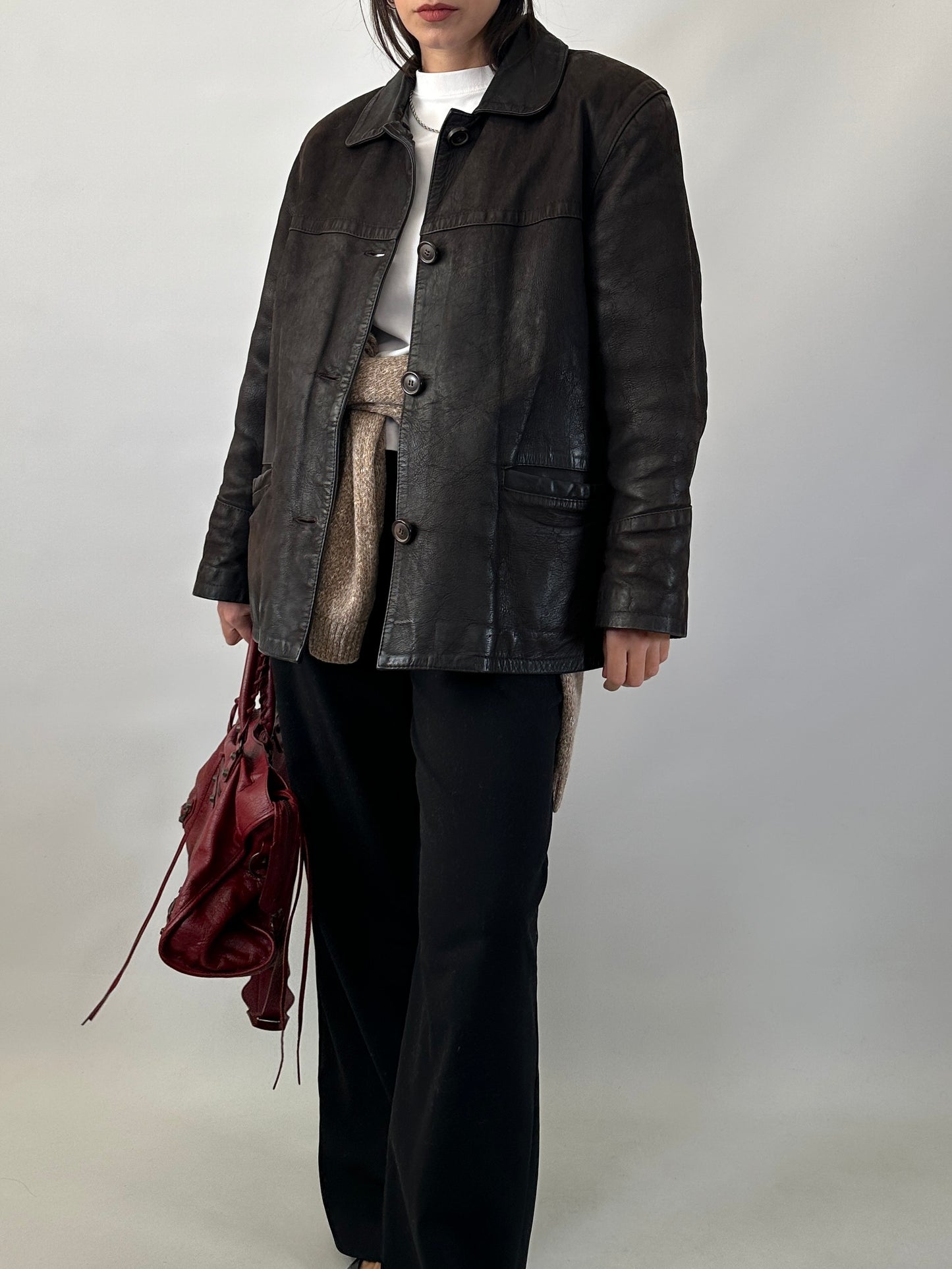 Nubuck leather car coat