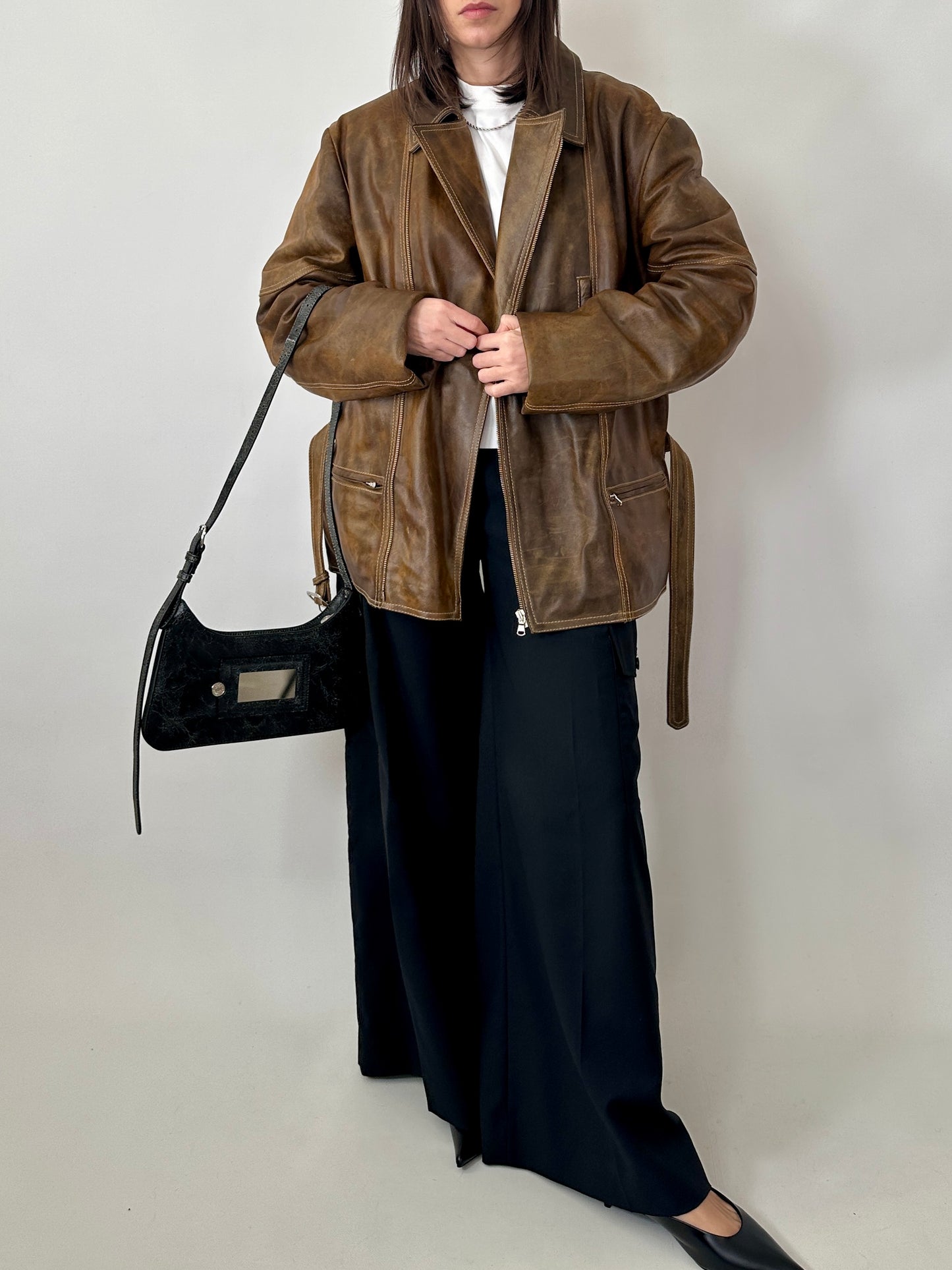 Biker jacket in real distressed leather