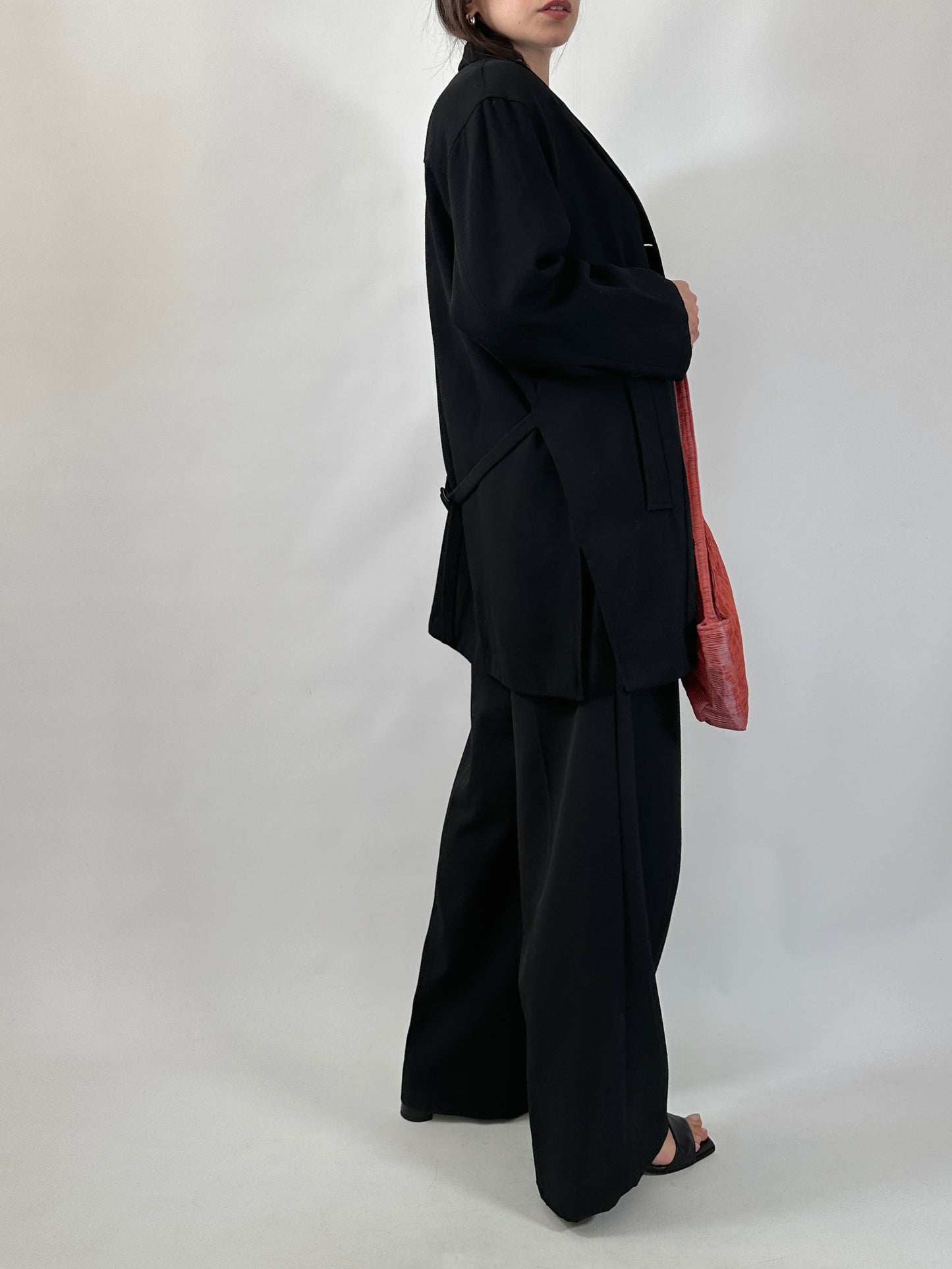 Vintage Relaxed Wool Blazer with Back Belt