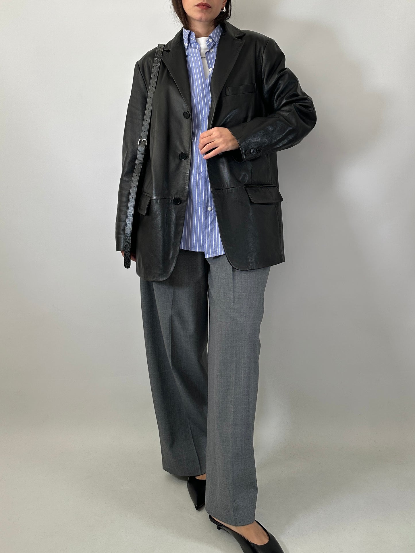 Genuine leather black blazer