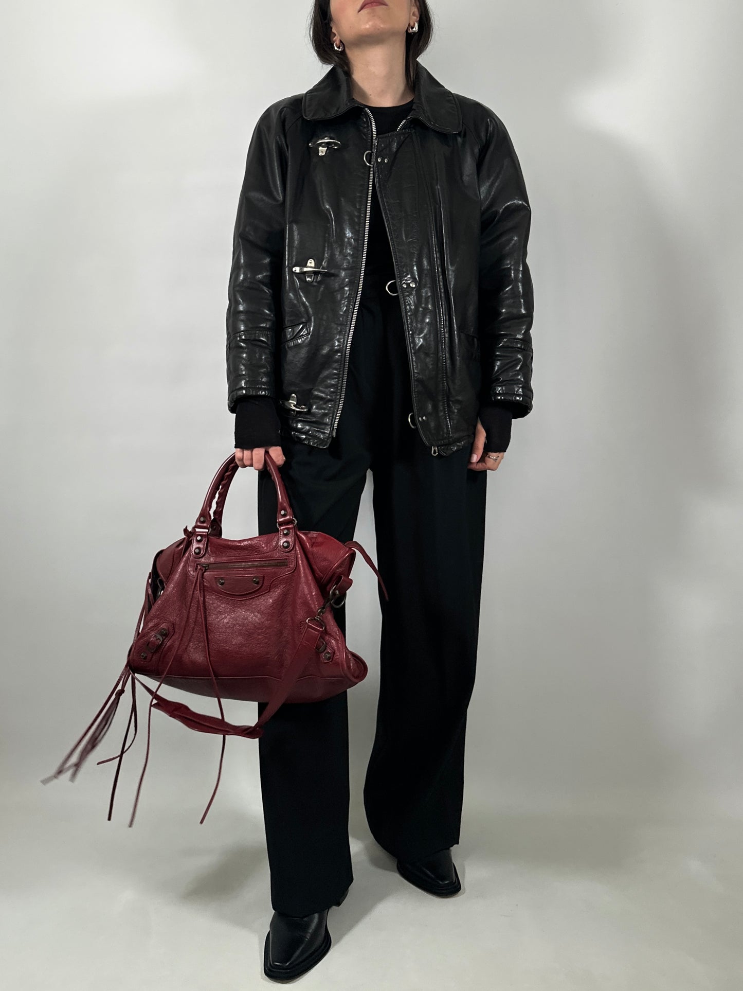 Hook Closure Leather Jacket