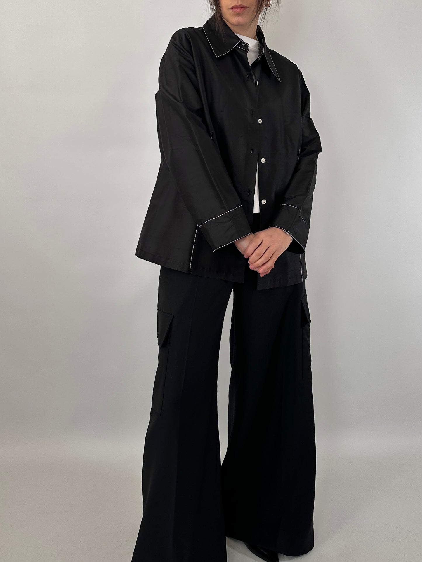 Contrast stitch silk shirt